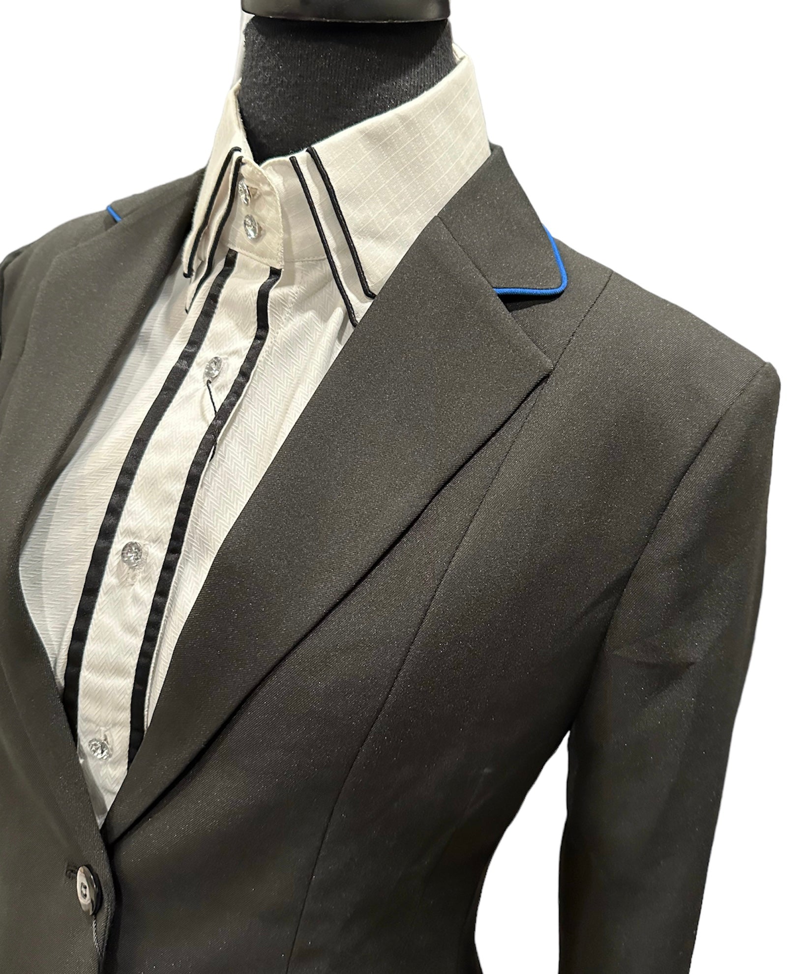 Showmanship Halter Coat Fabric Code NK40 Black with Royal Blue Pipe