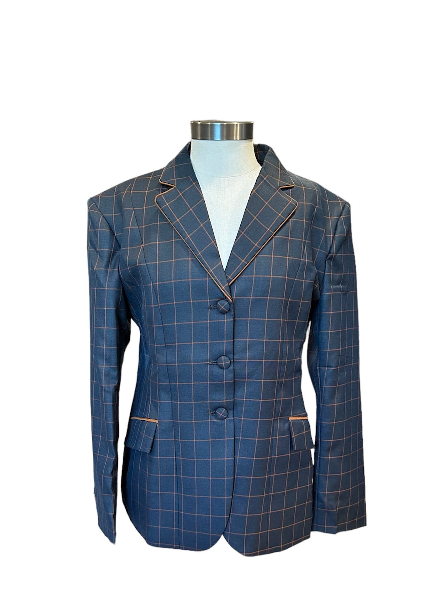 English Show Coat Fabric Navy and Rust Windowpane Code NS-008