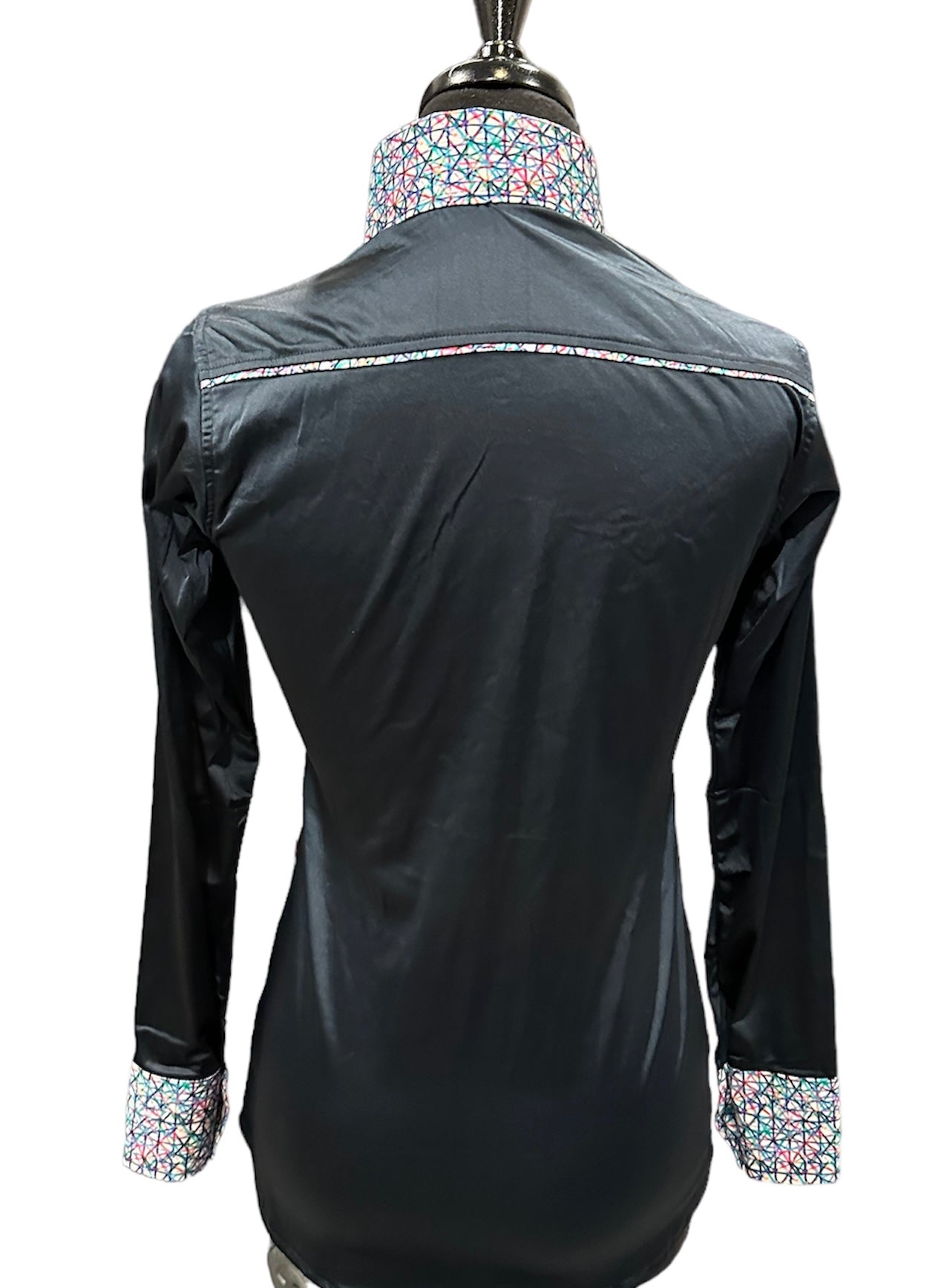 Stretch Satin Western Shirt Black With confetti print