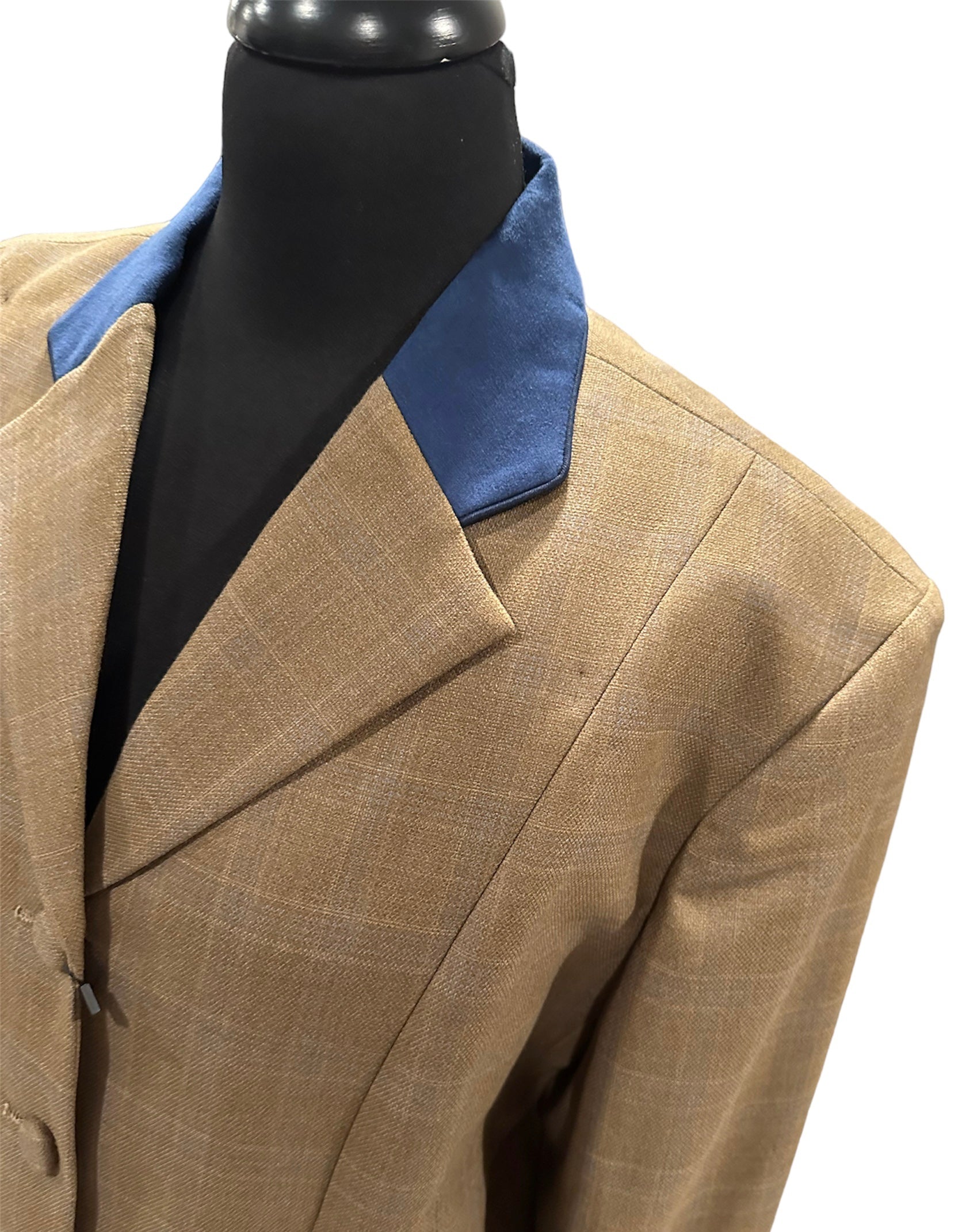 English Show Coat Tan with Navy Suede Collar Fabric Code MD1111209