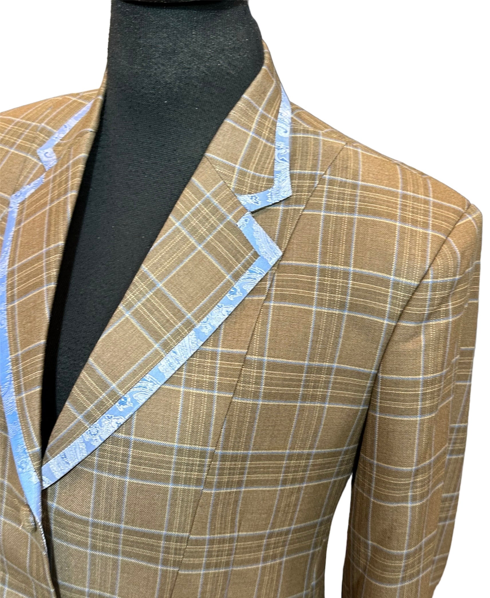 English Show Coat Tan and Light Blue Plaid