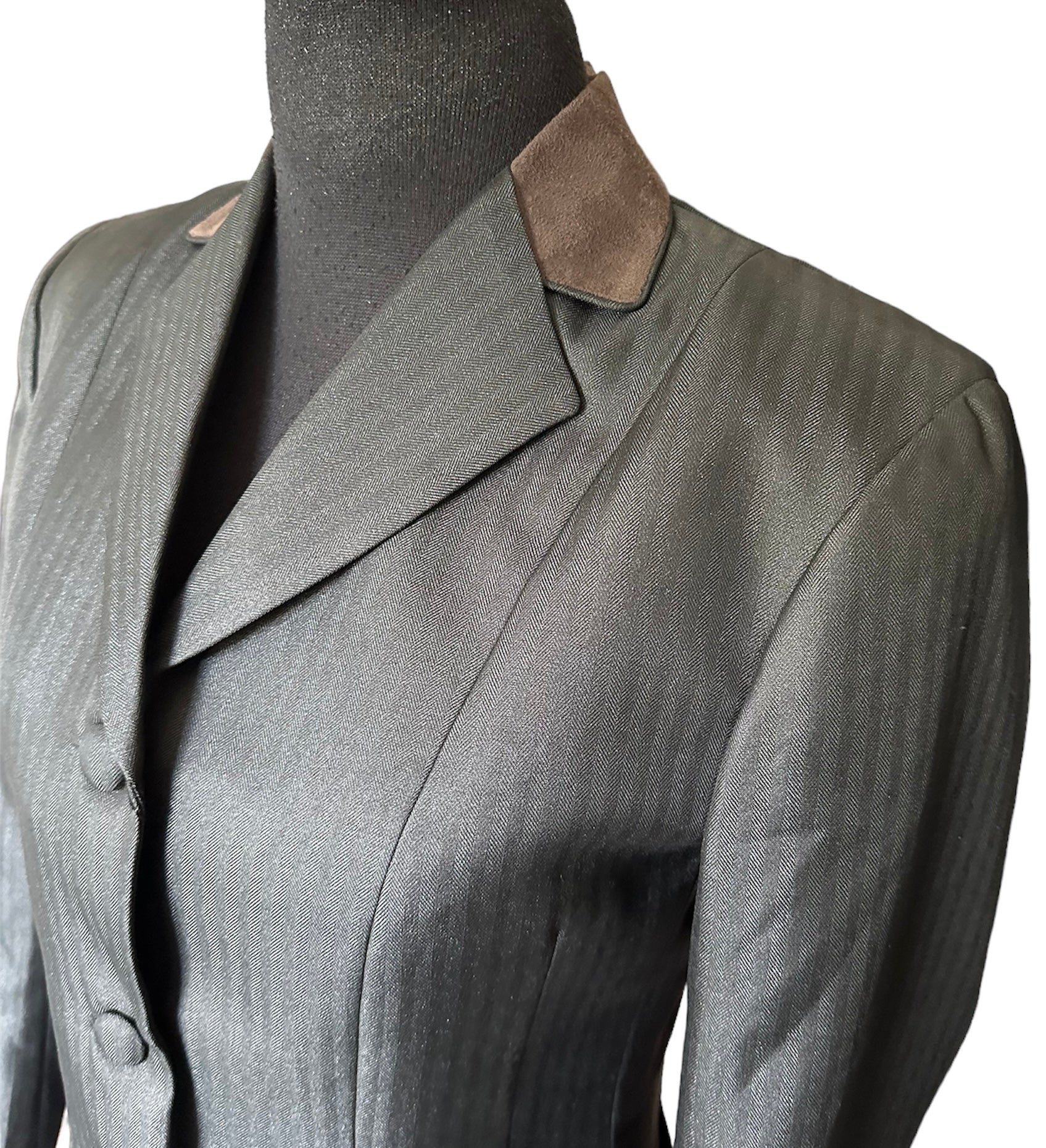 English Show Coat Black Self Stripe with Brown Fabric Code HR-0104