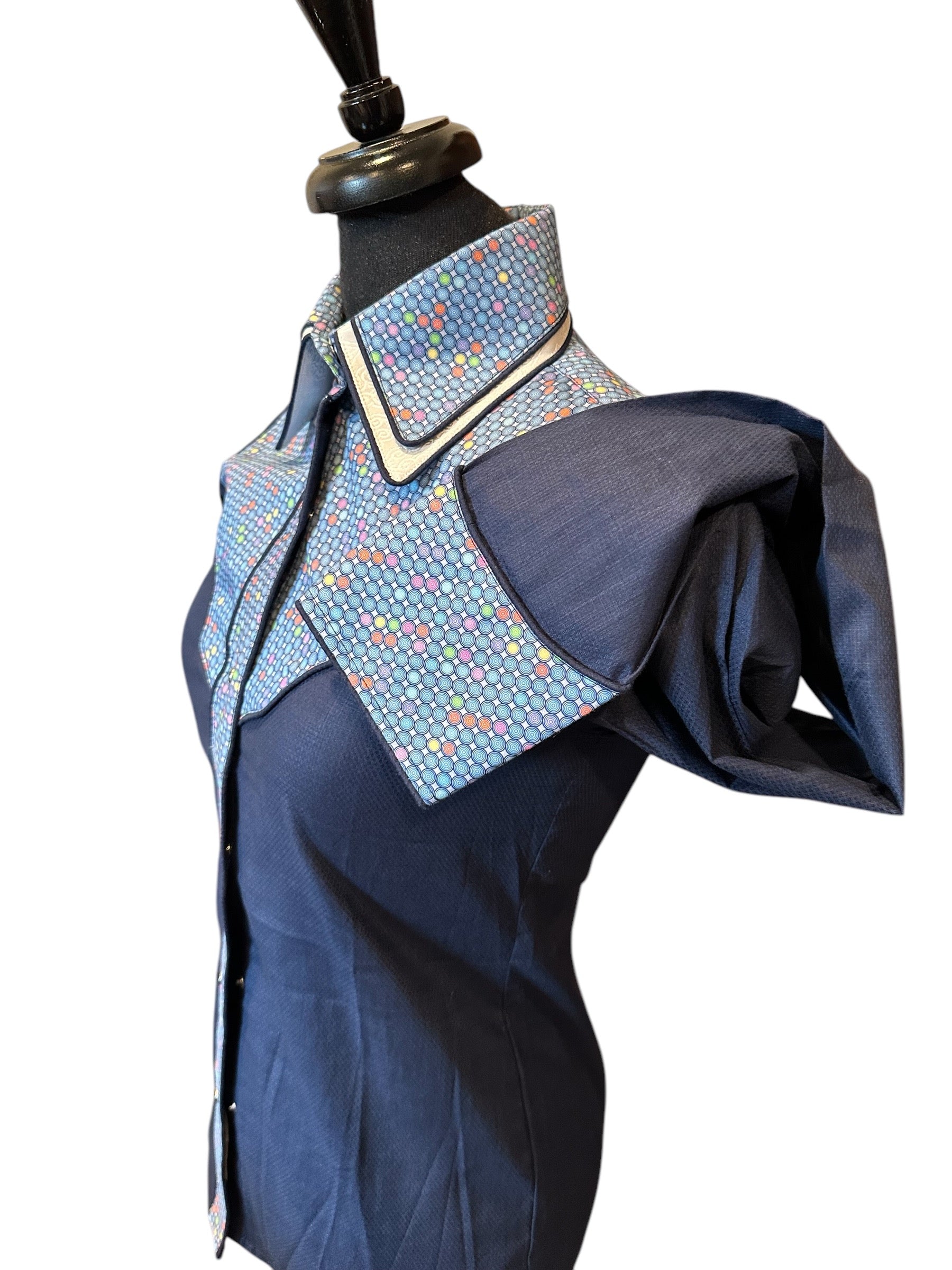Western Ranch Shirt with Snaps Geo Print navy