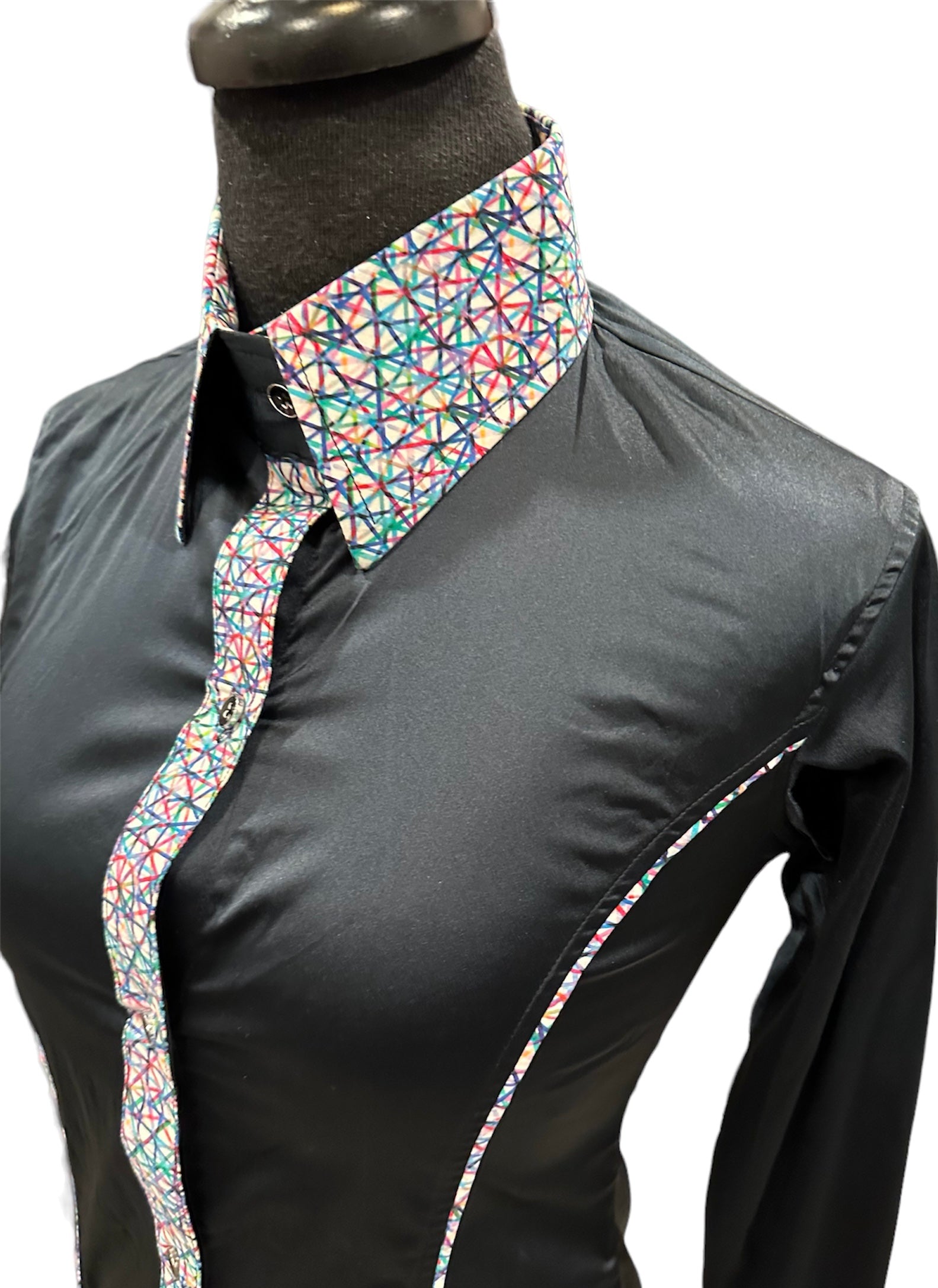 Stretch Satin Button Up Dark Navy