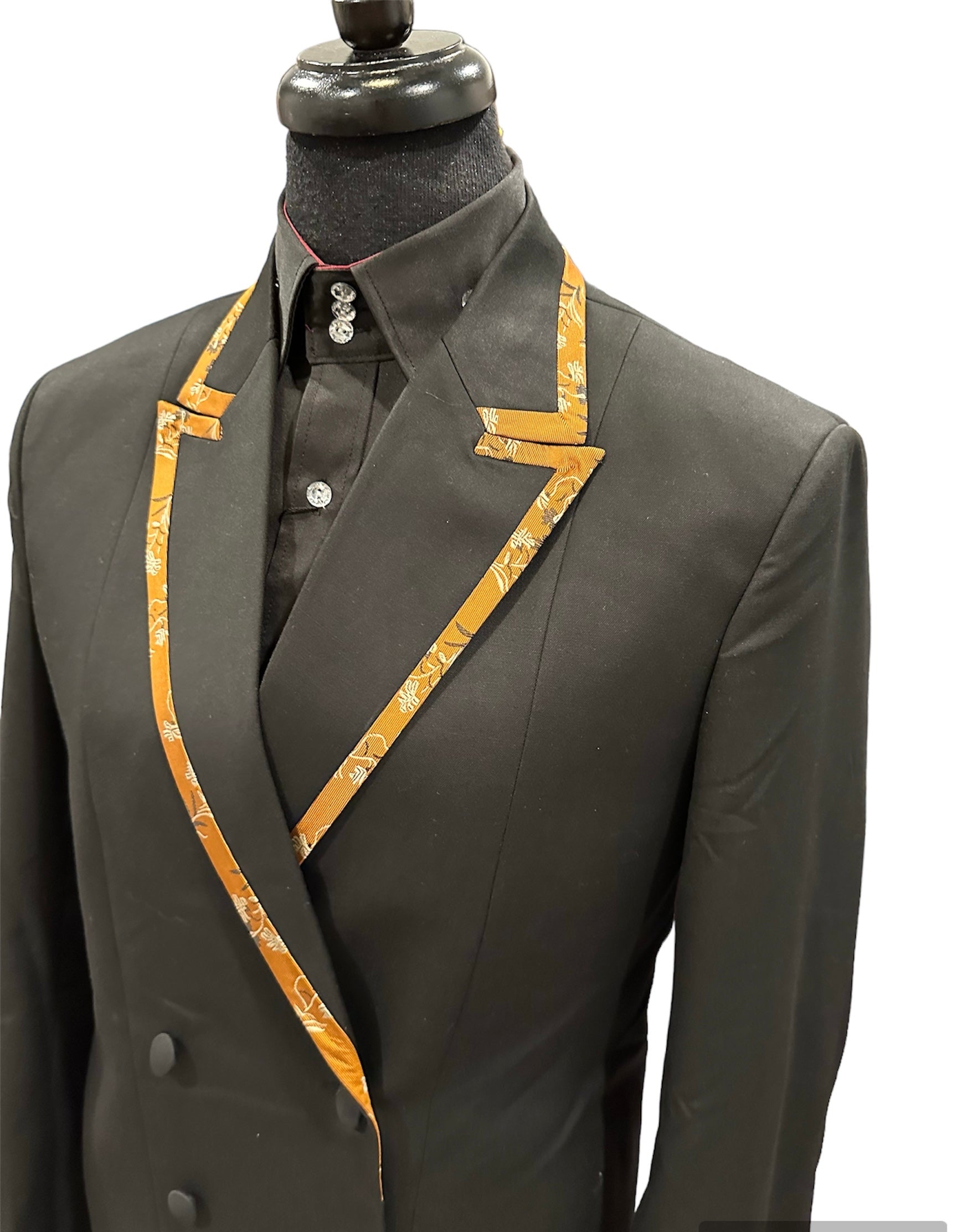 Showmanship Suit Black and Gold Paisley Double Breast Front “E Line”