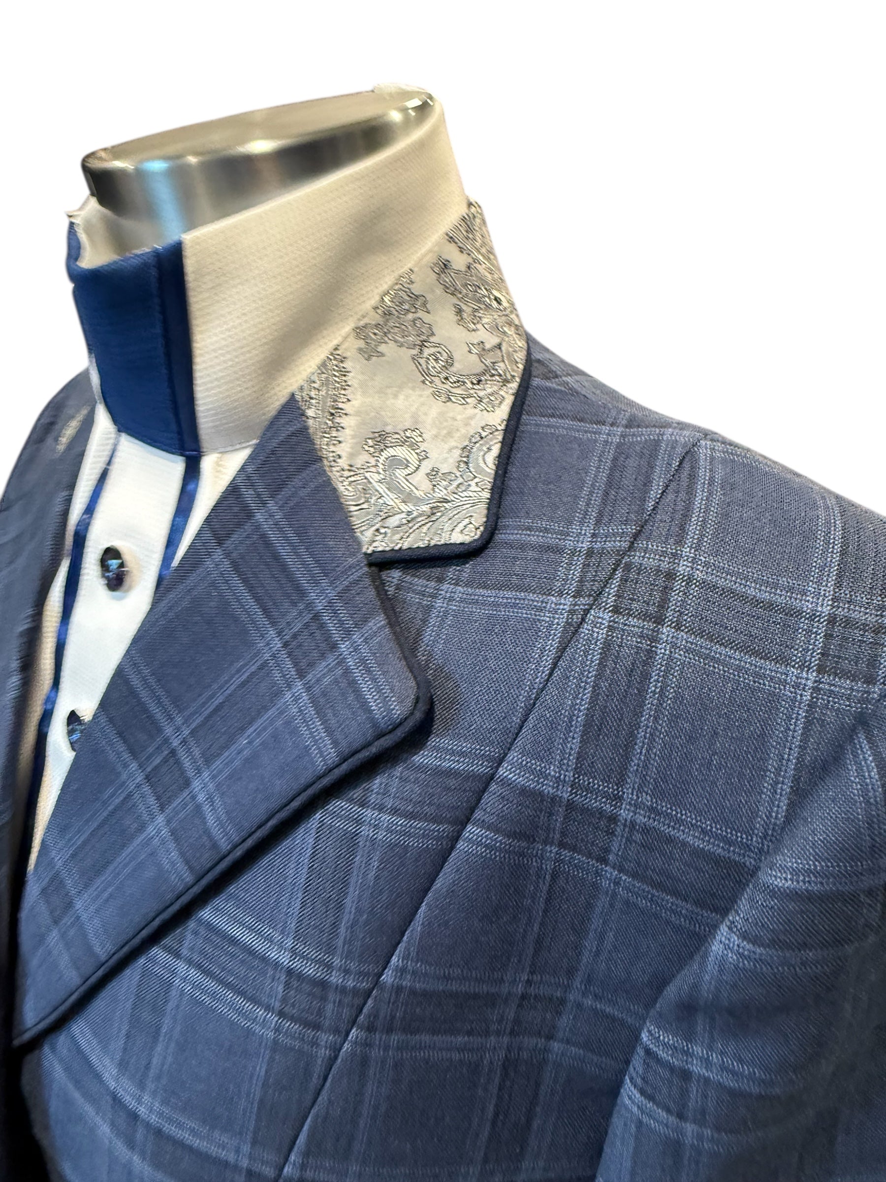 English Show Coat Navy Plaid Fabric Code R233