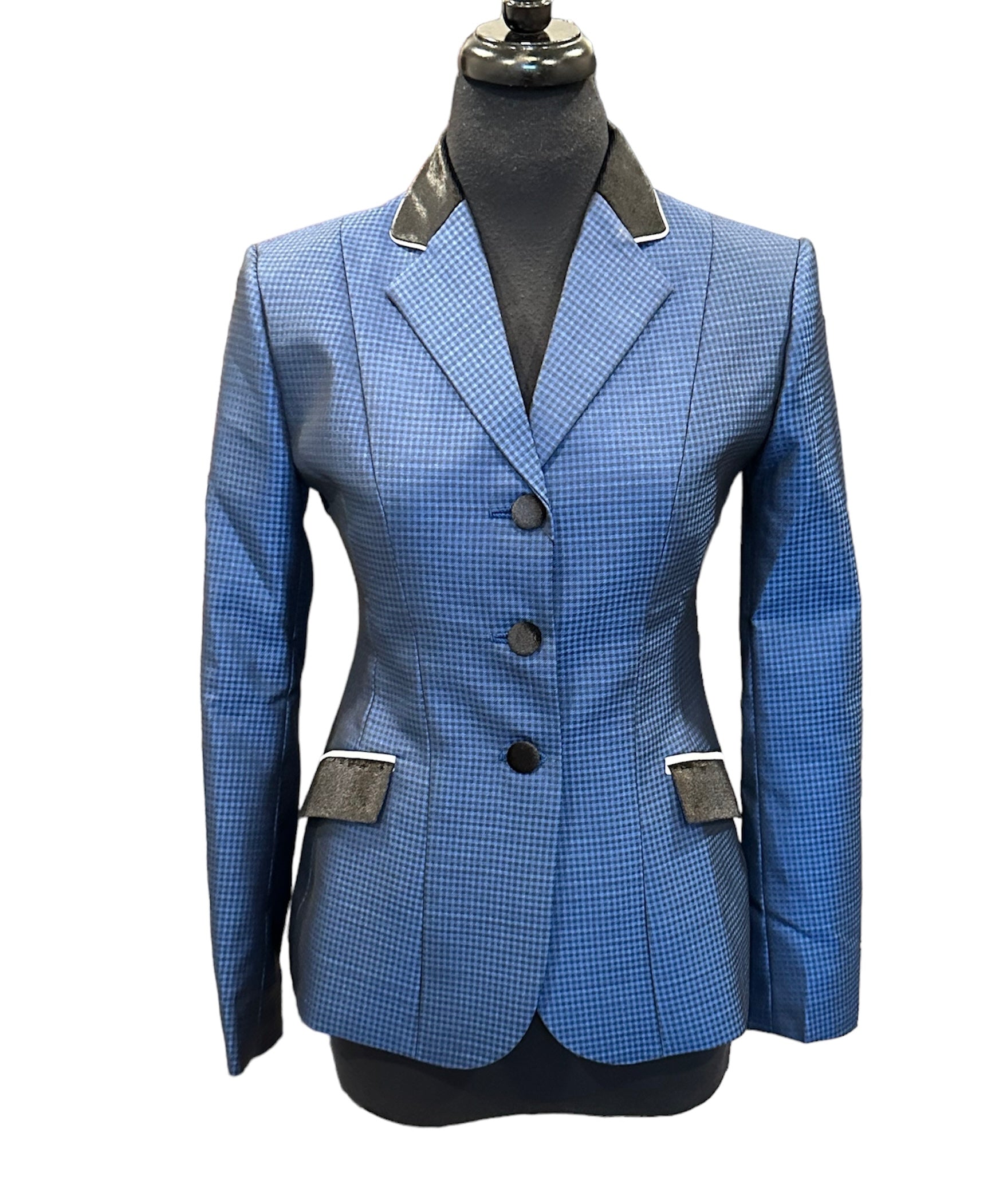 English Show Coat Blue and Black Mini Plaid Fabric Code R381