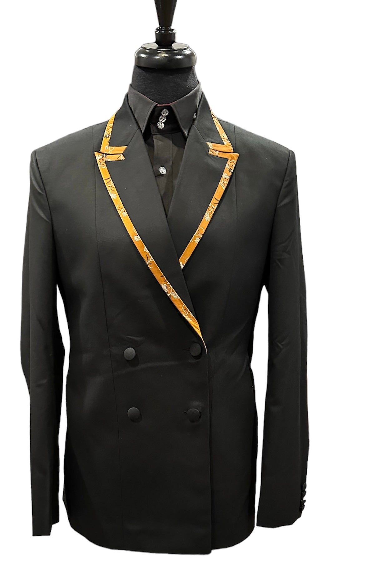 Showmanship Suit Black and Gold Paisley Double Breast Front “E Line”