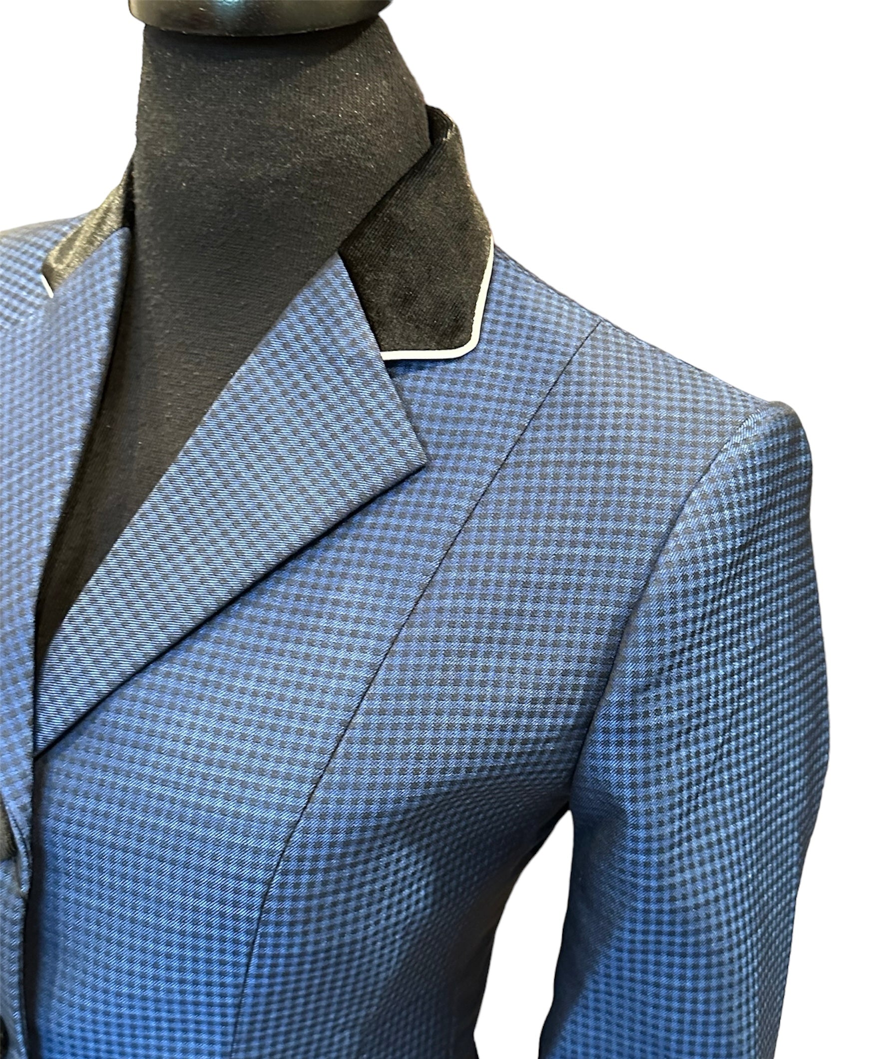 English Show Coat Blue and Black Mini Plaid Fabric Code R381