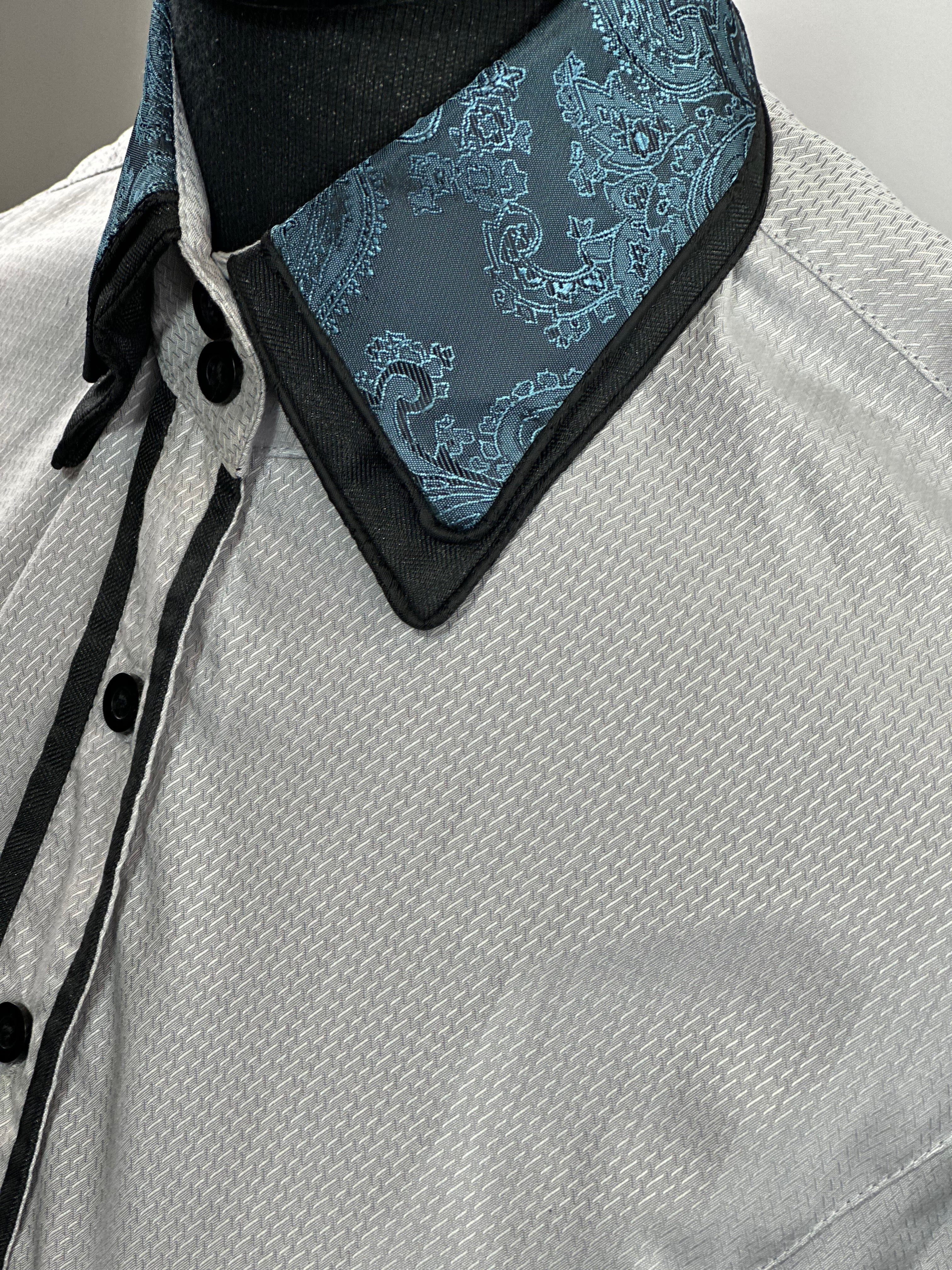 Western Button Up Grey with Teal and Black