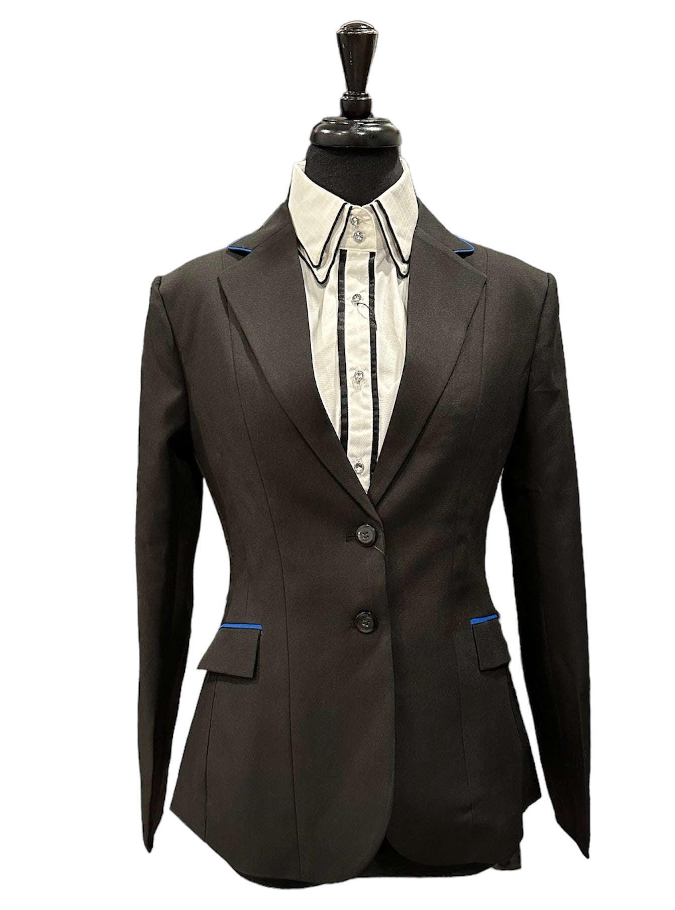 Showmanship Halter Coat Fabric Code NK40 Black with Royal Blue Pipe