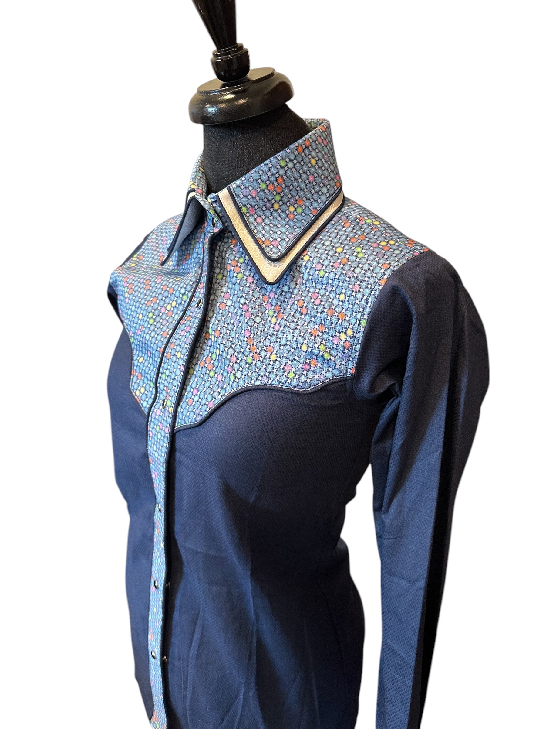 Western Ranch Shirt with Snaps Geo Print navy