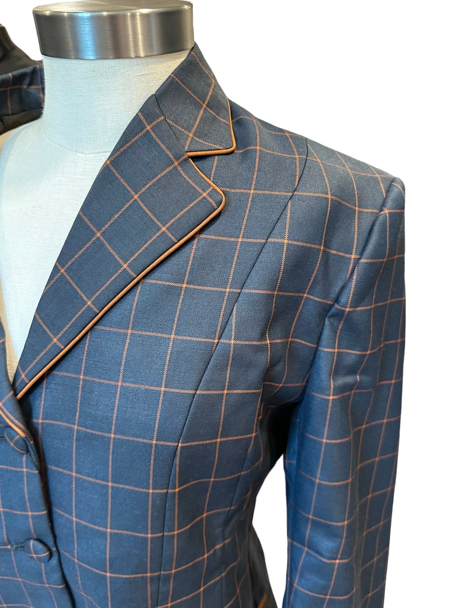 English Show Coat Fabric Navy and Rust Windowpane Code NS-008