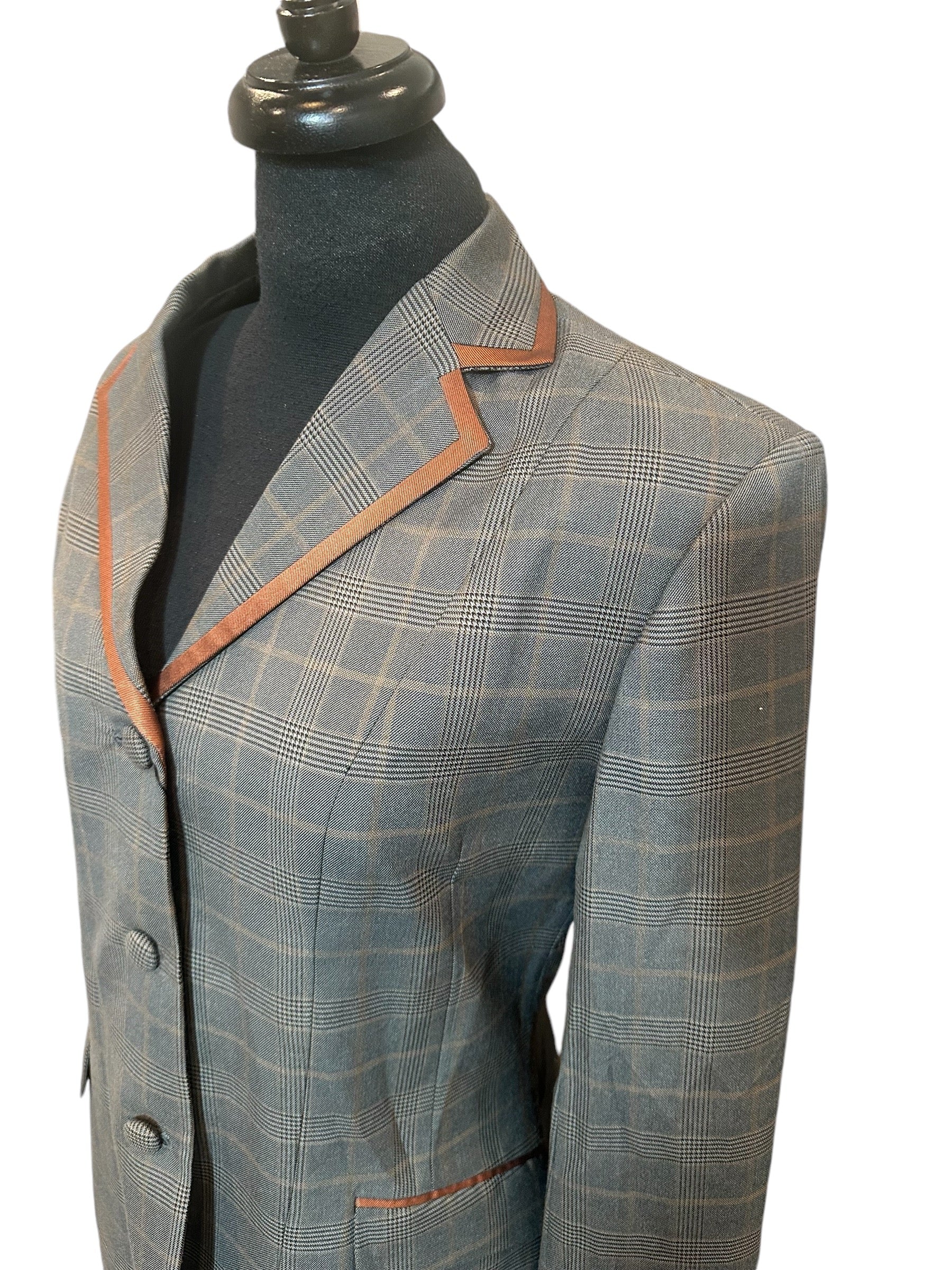 English Show Coat Grey with Rust Plaid Fabric Code R357