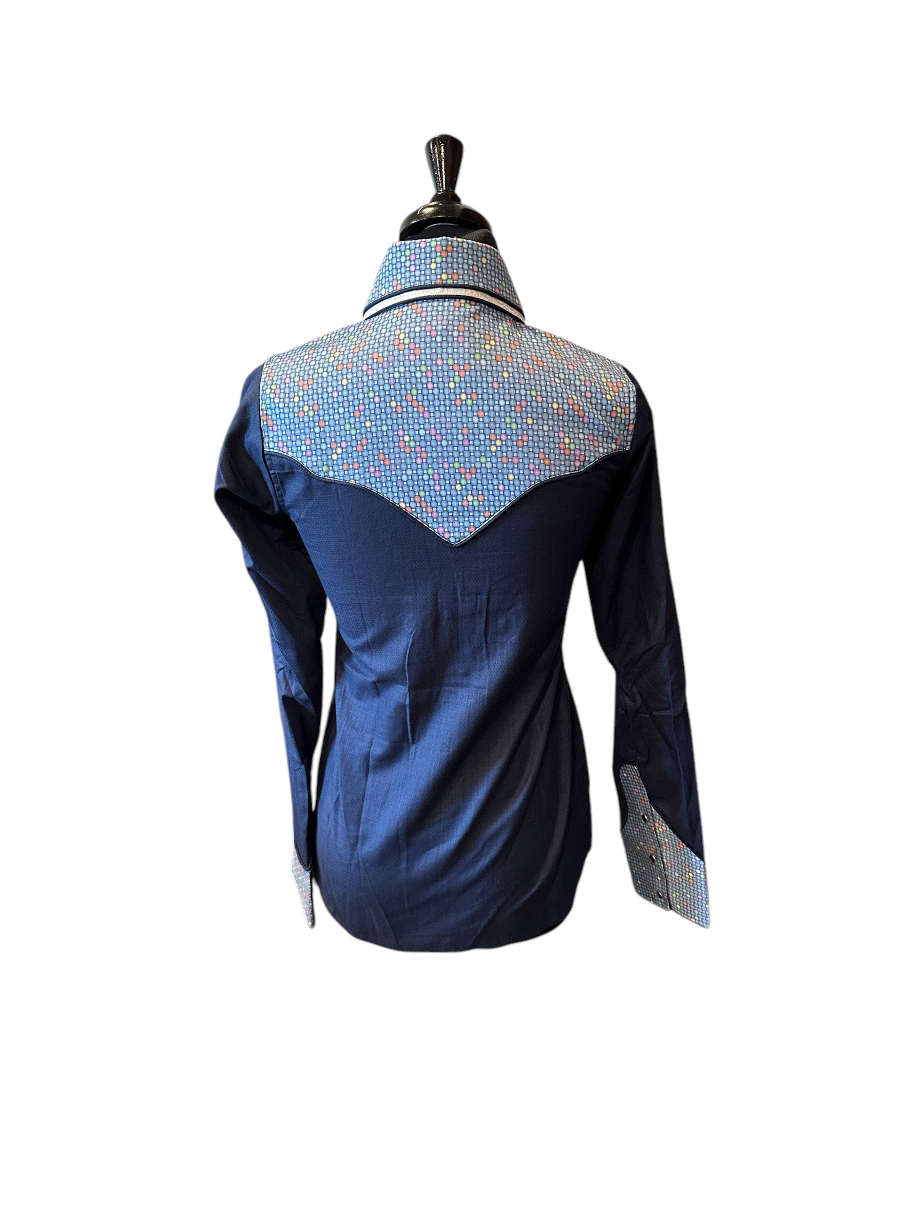 Western Ranch Shirt with Snaps Geo Print navy