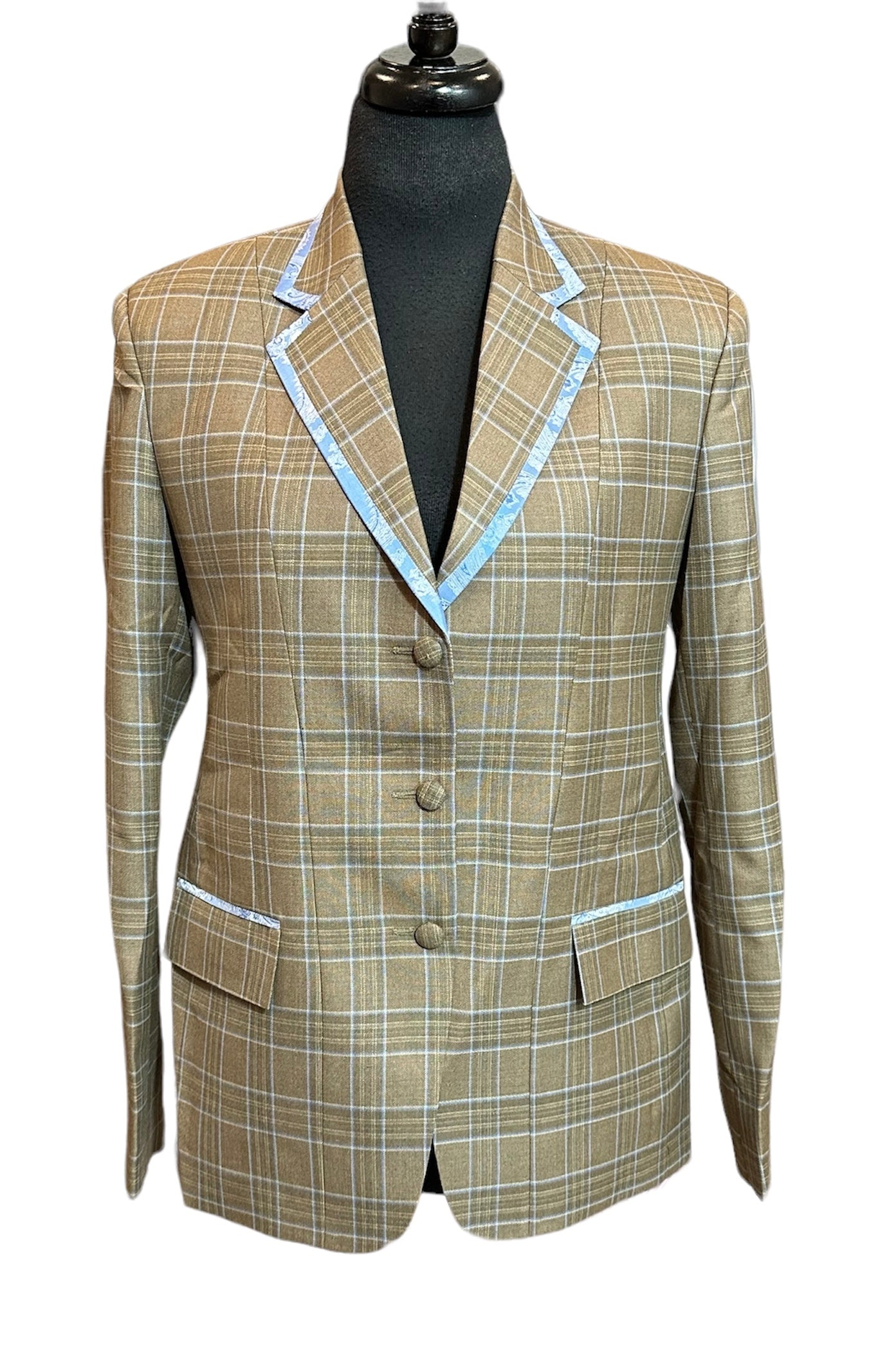 English Show Coat Tan and Light Blue Plaid
