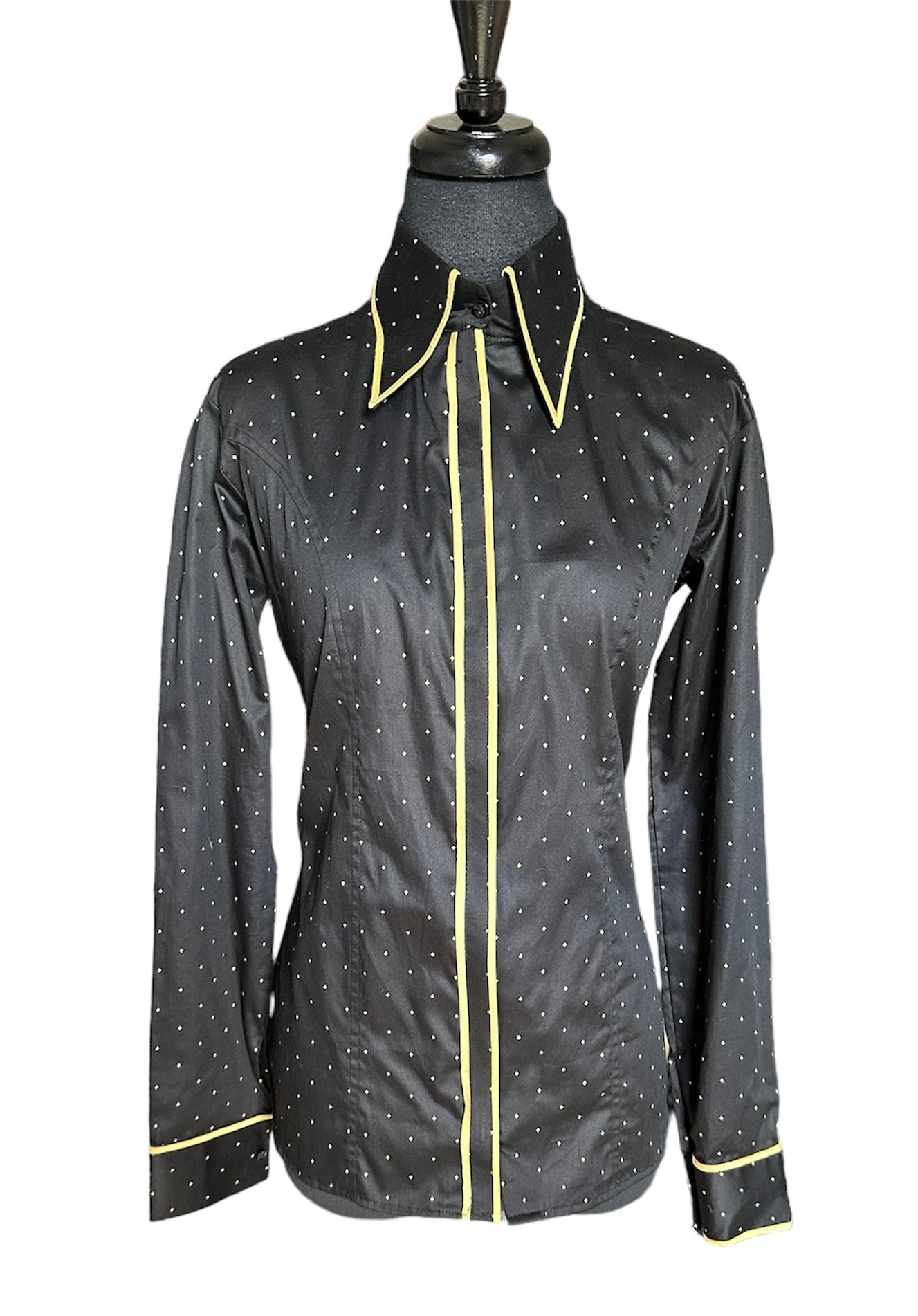 Western Shirt with Hidden Zipper Black with Gold Dots