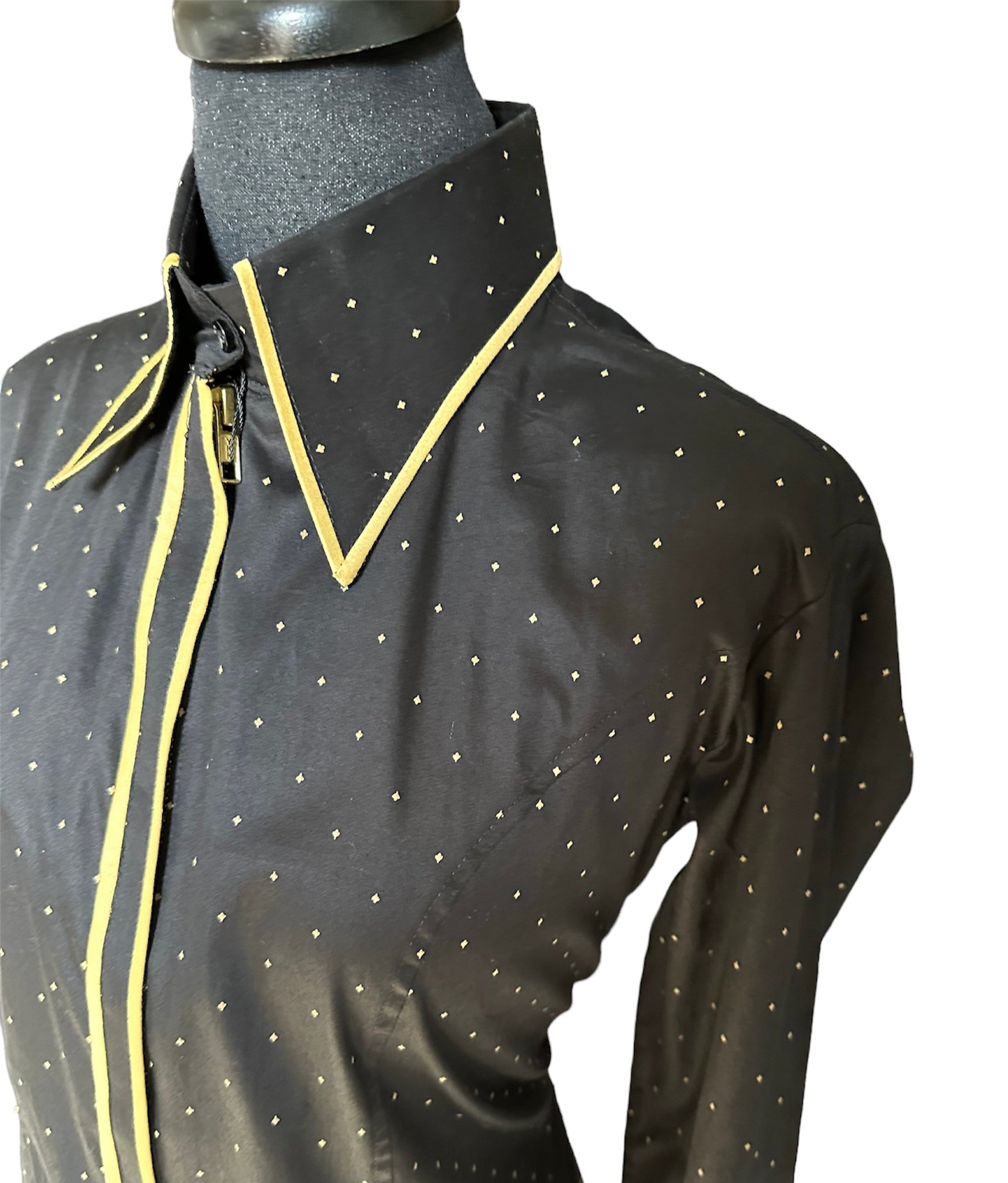 Western Shirt with Hidden Zipper Black with Gold Dots