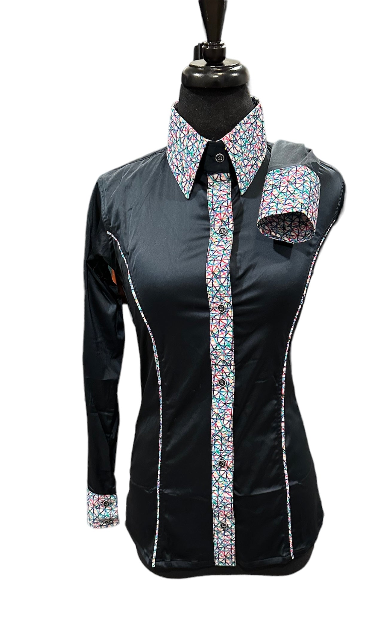 Stretch Satin Button Up Dark Navy