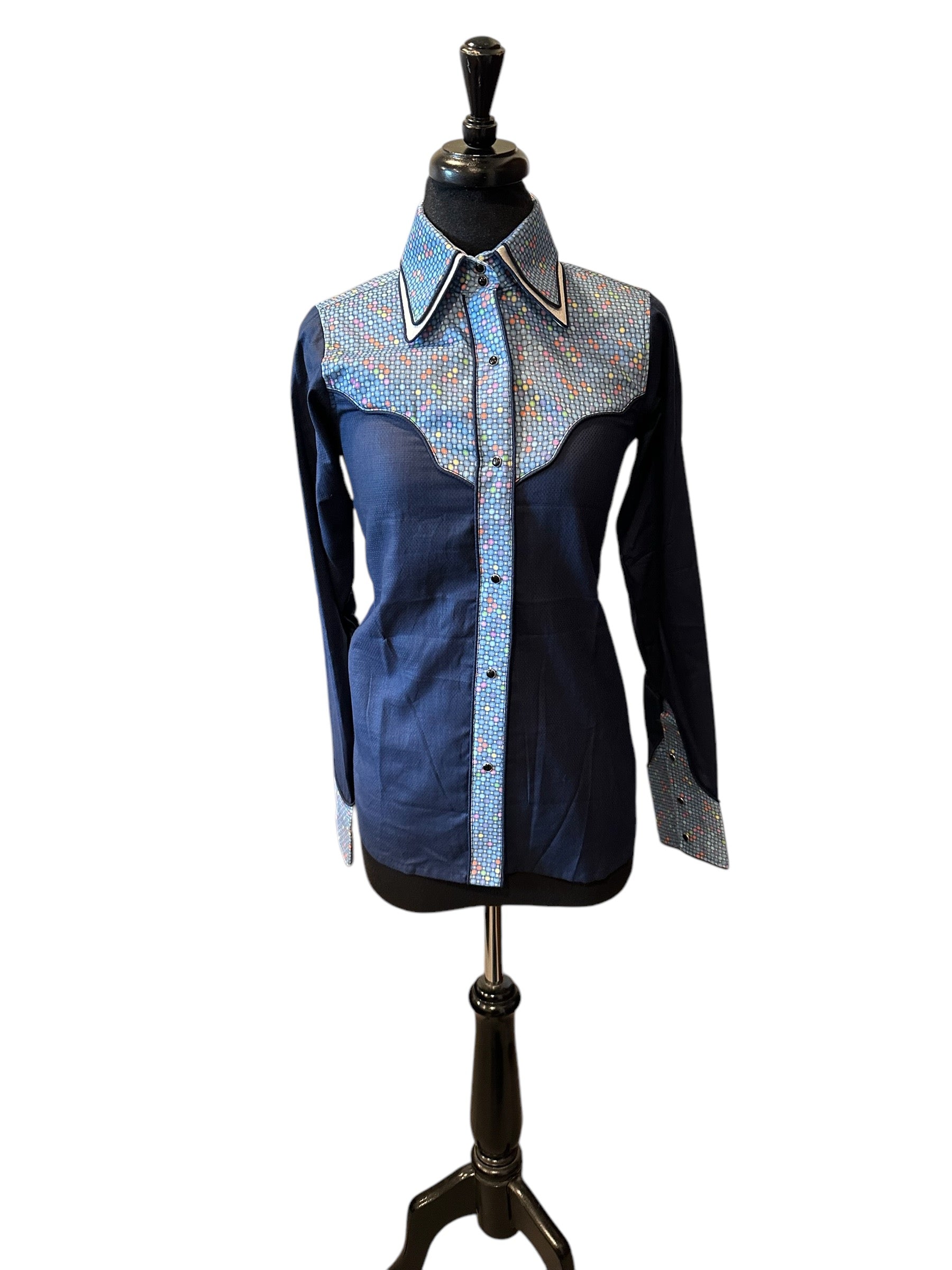 Western Ranch Shirt with Snaps Geo Print navy