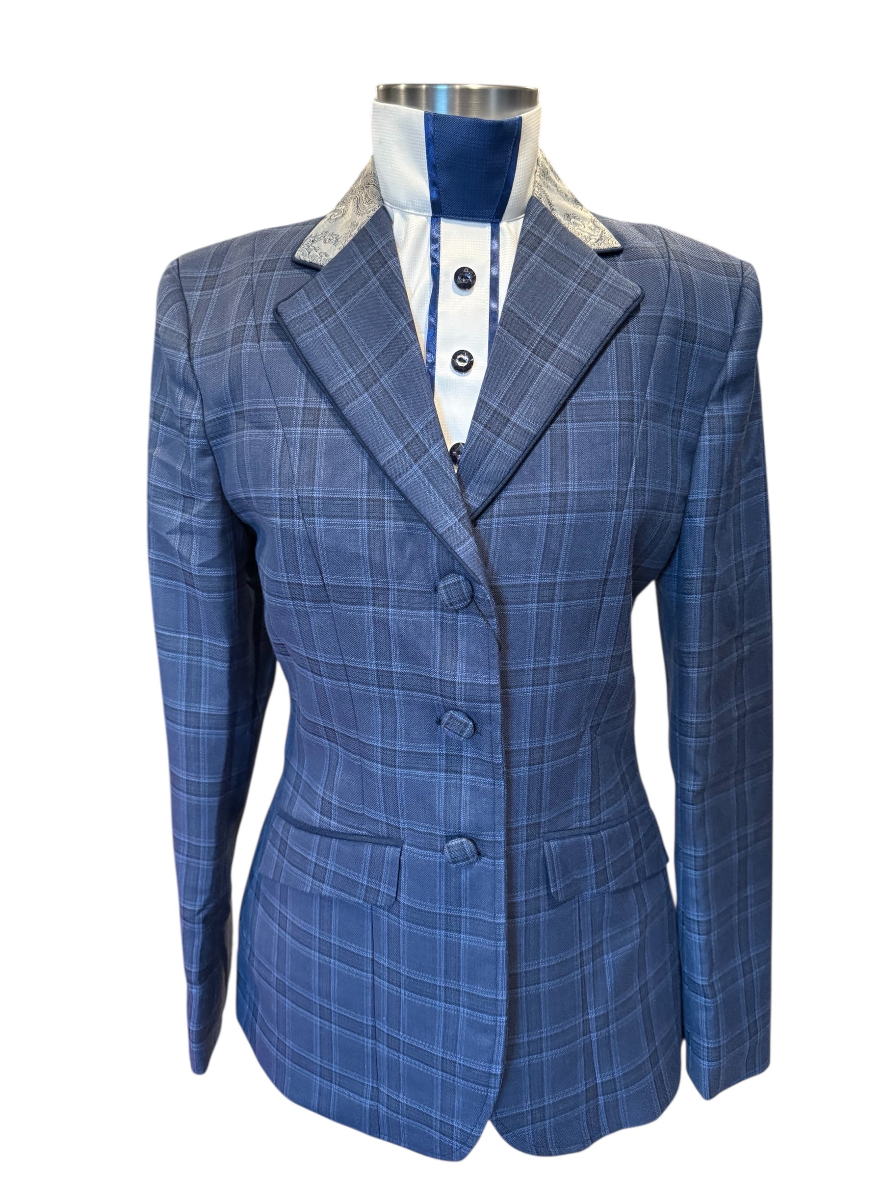 English Show Coat Navy Plaid Fabric Code R233
