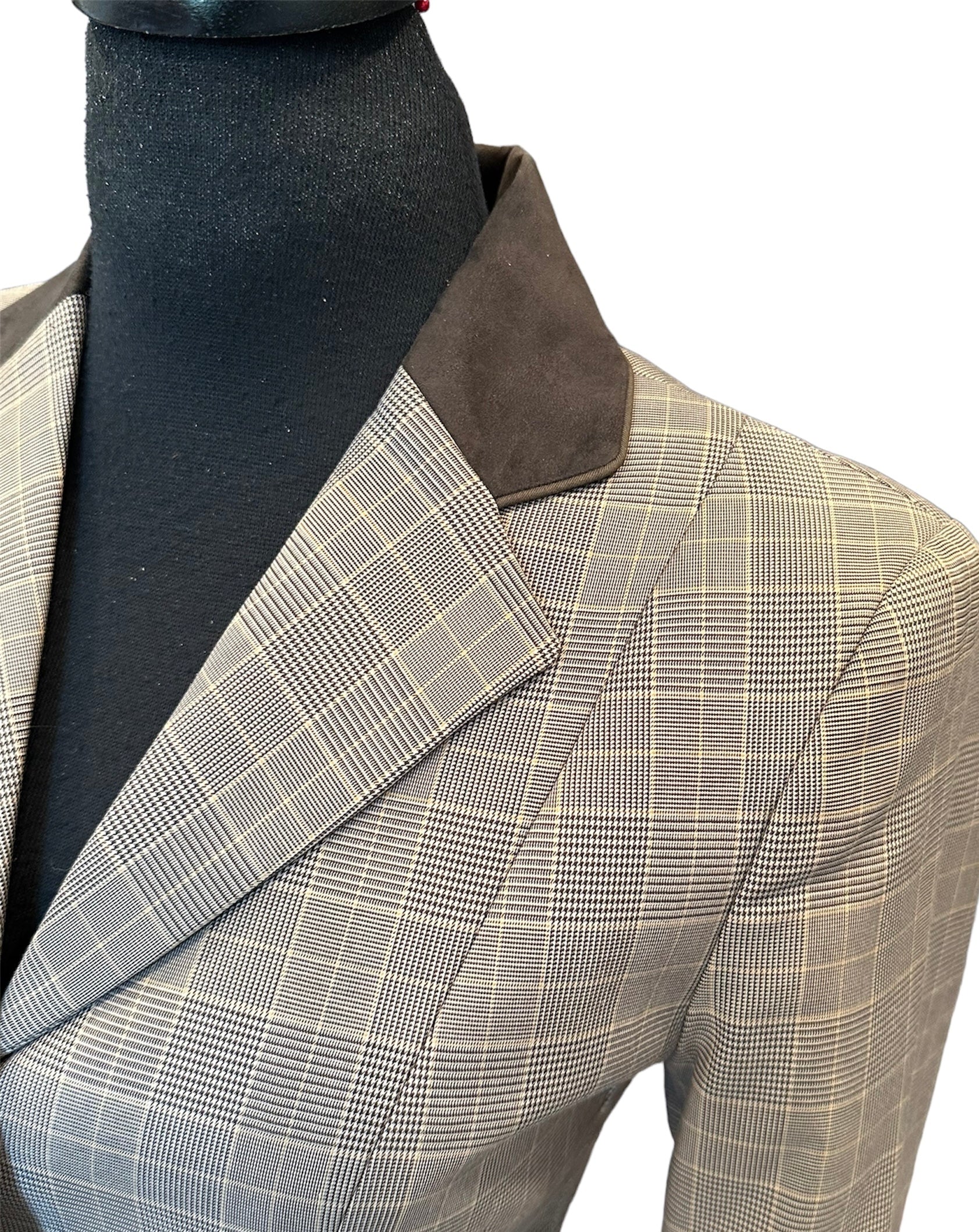 English Show Coat Tan and Brown Glen Plaid Fabric R251