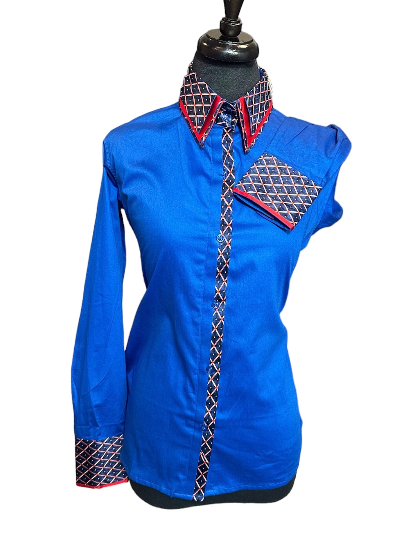 ‼️ NEW‼️Western Button Up Blue with Red and Blue Silk