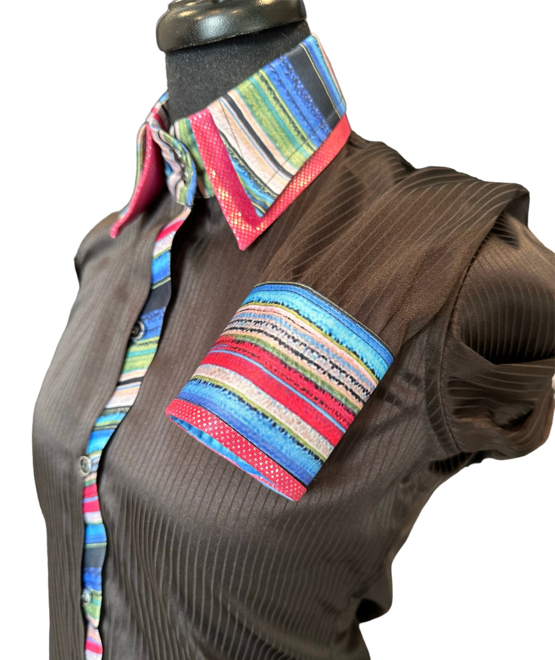 ‼️NEW‼️ Western button Up Black tonal stripe with bright accents