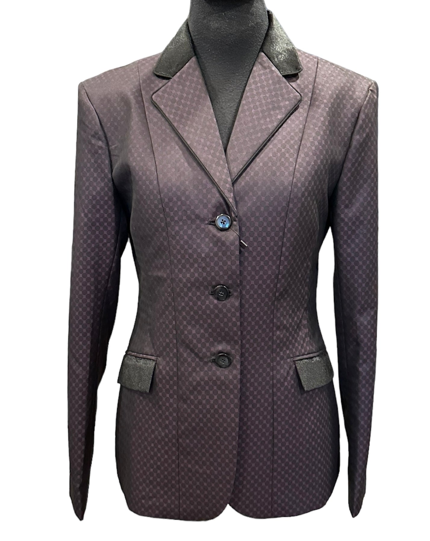 English Show Coat Plum and Black Velvet Honeycomb Fabric Code PW-001