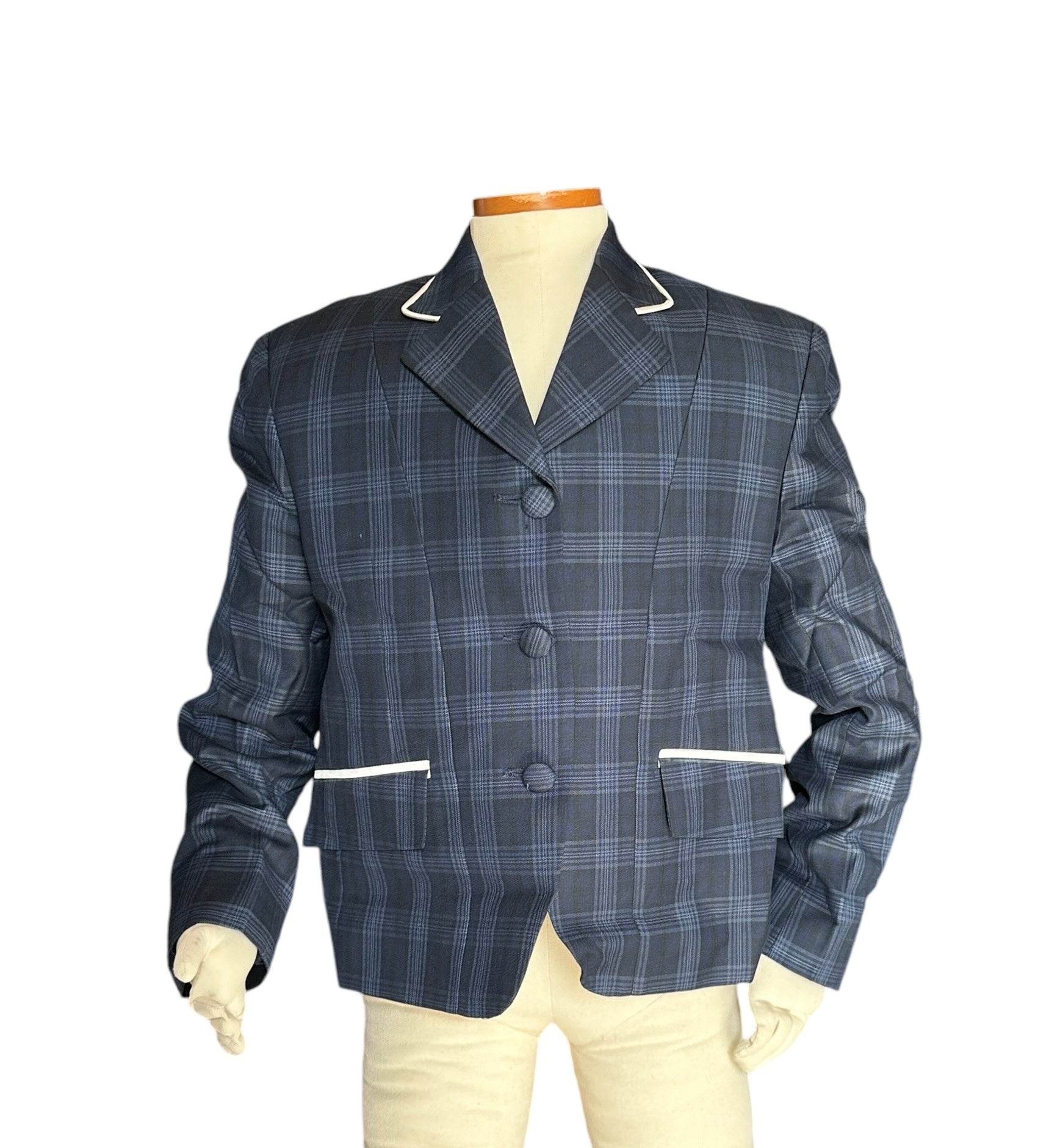 ‼️NEW‼️ Youth English Show Coat Black Blue Plaid