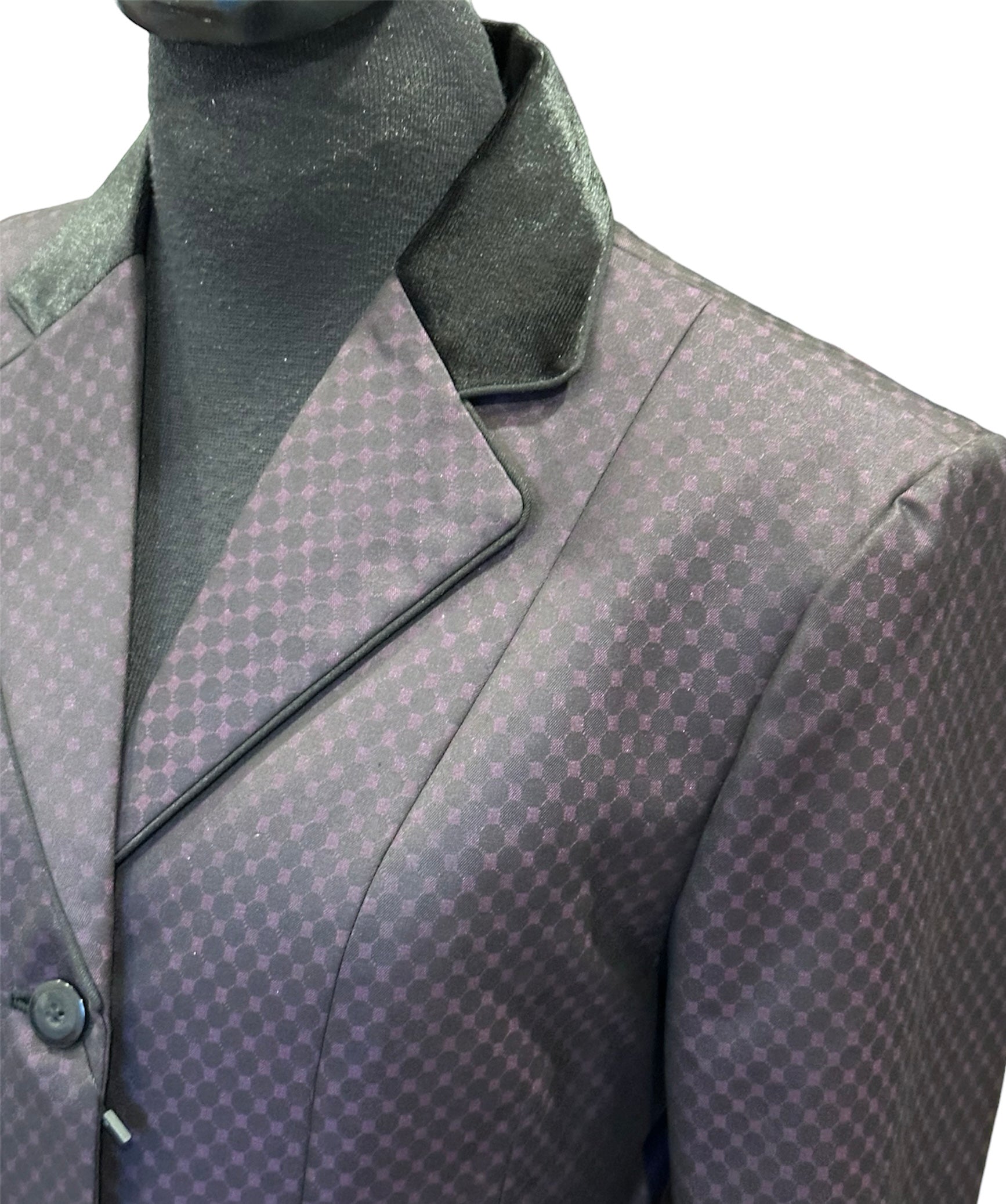 English Show Coat Plum and Black Velvet Honeycomb Fabric Code PW-001