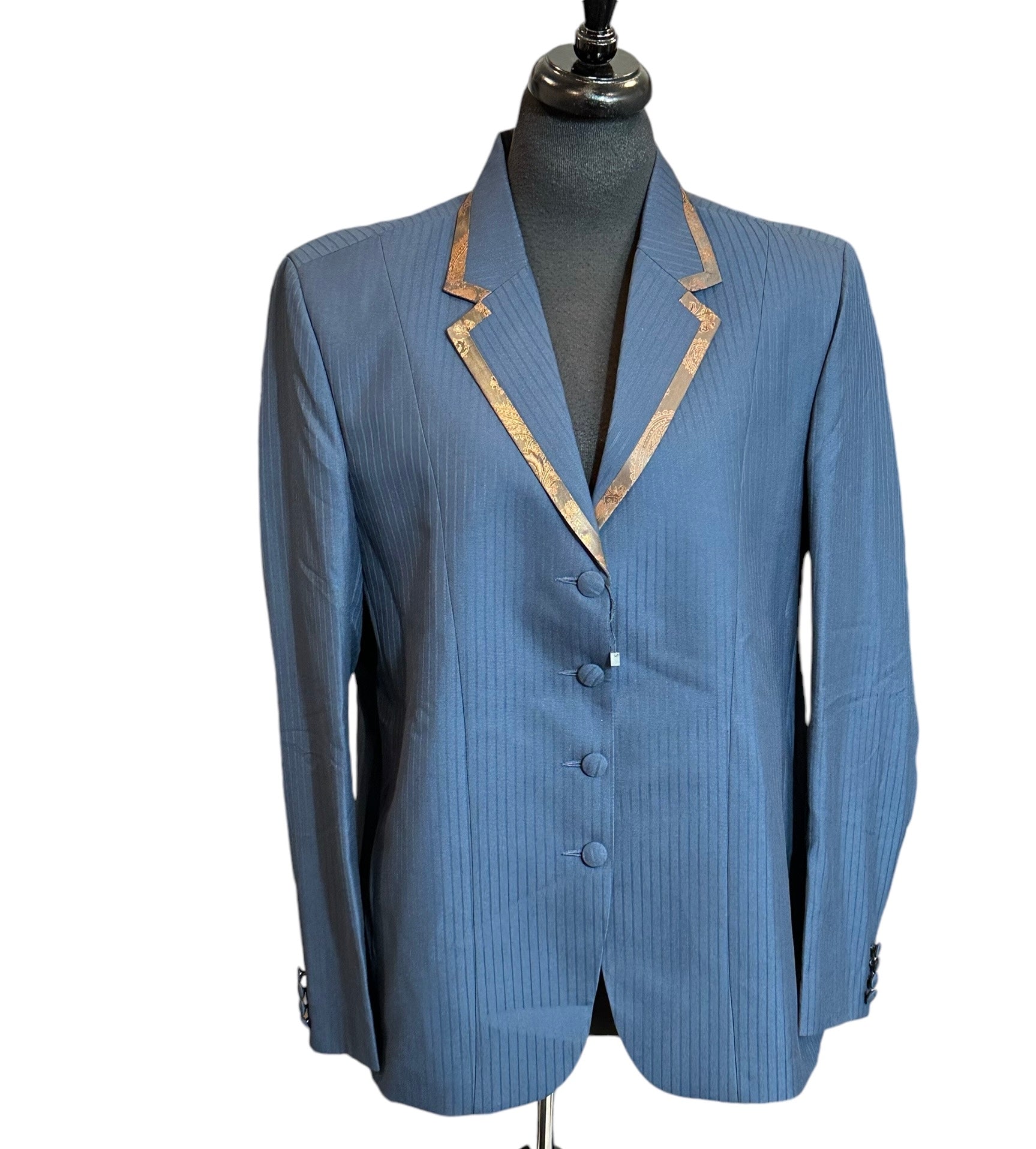 Western Showmanship Suit Blue Self Stripe with Bronze