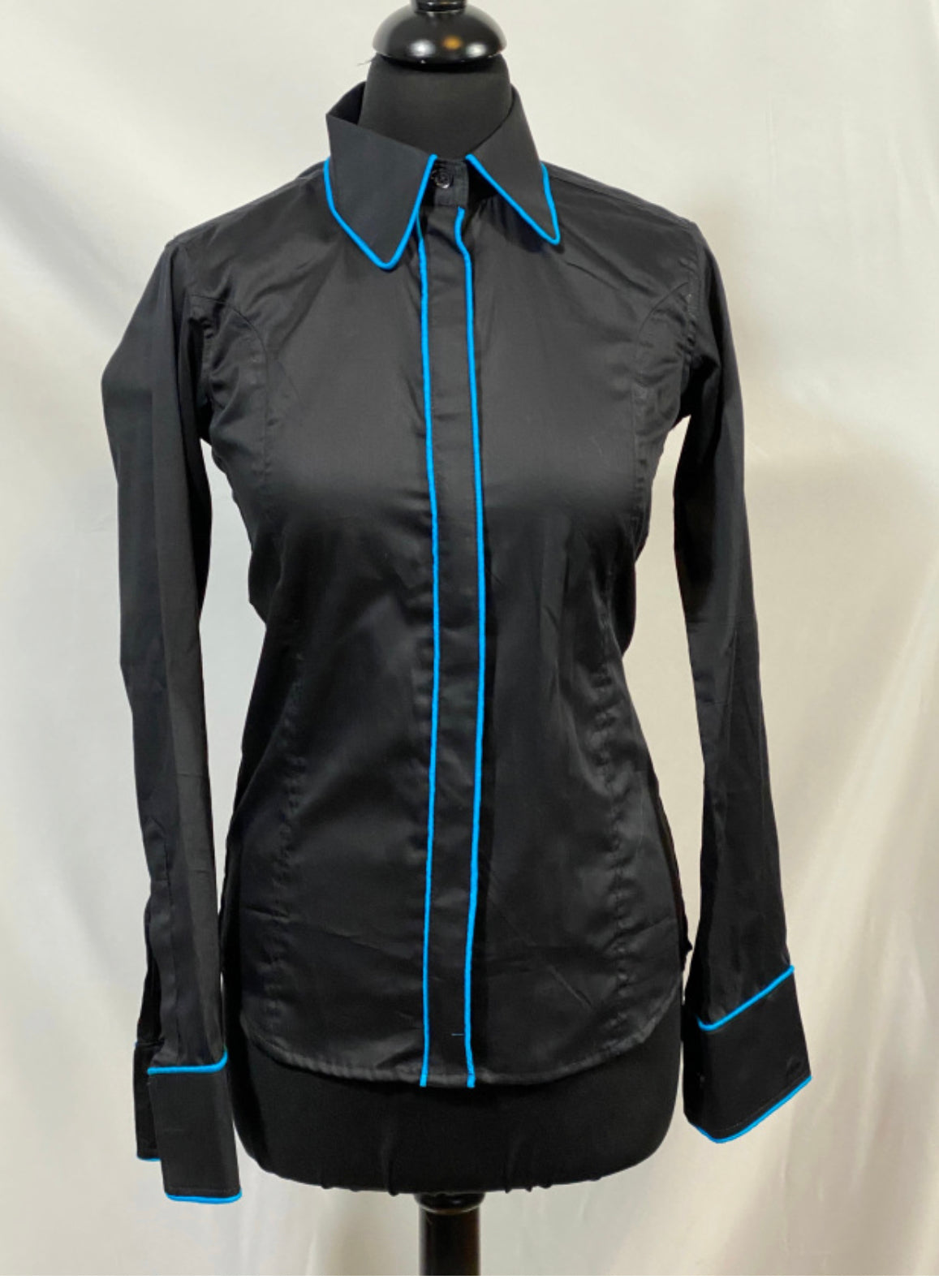 Western Zip Up Black with Teal Pipe * Hidden Zipper *
