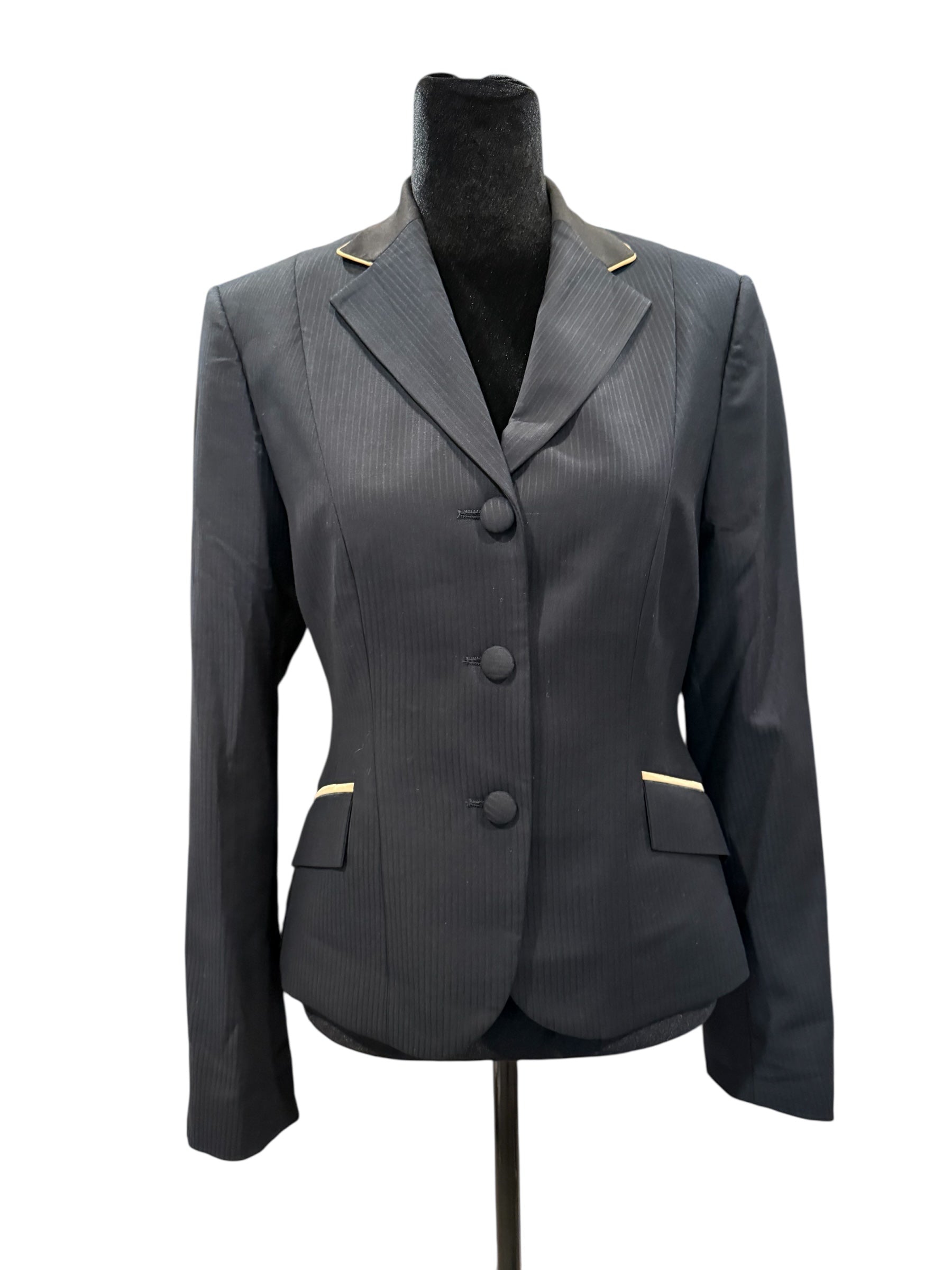 English Show Coat Black Self Print with Gold