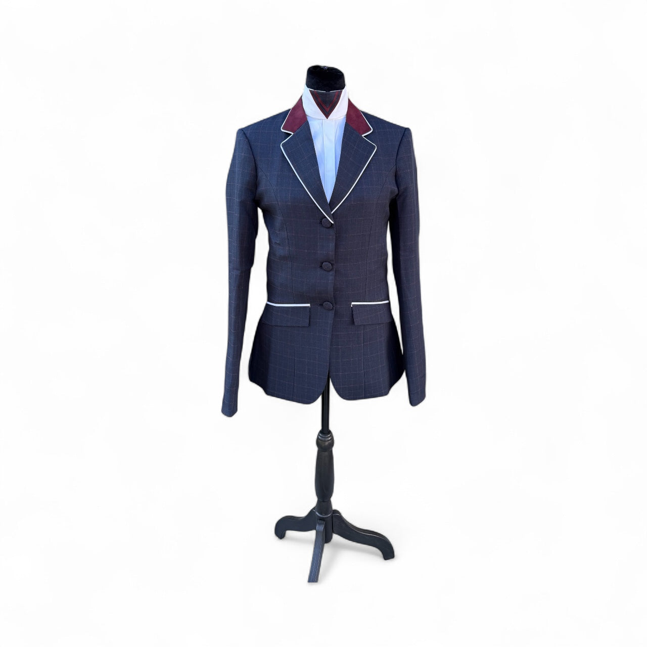 English Show Coat Navy with Burgundy Plaid ( Collar Included)