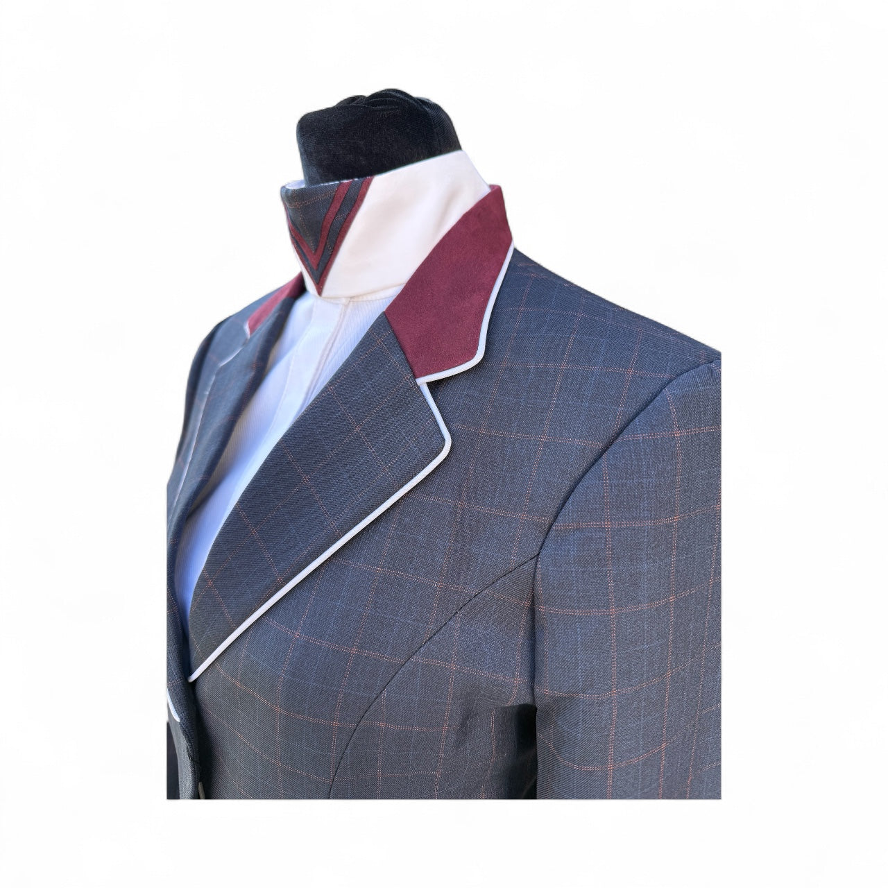 English Show Coat Navy with Burgundy Plaid ( Collar Included)