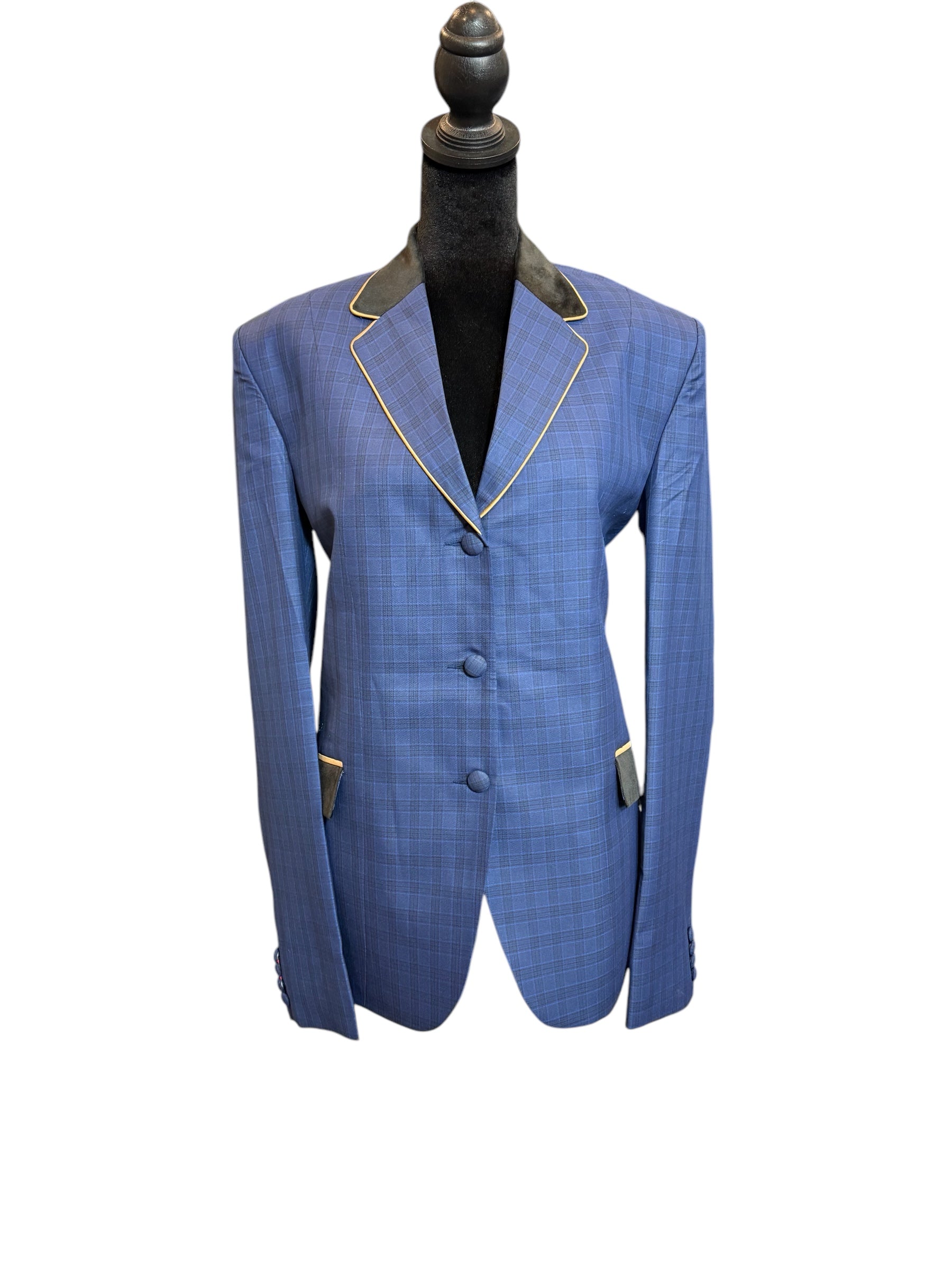 ‼️NEW‼️English Show Coat Blue Plaid with Gold and Black Accents INDFEB28