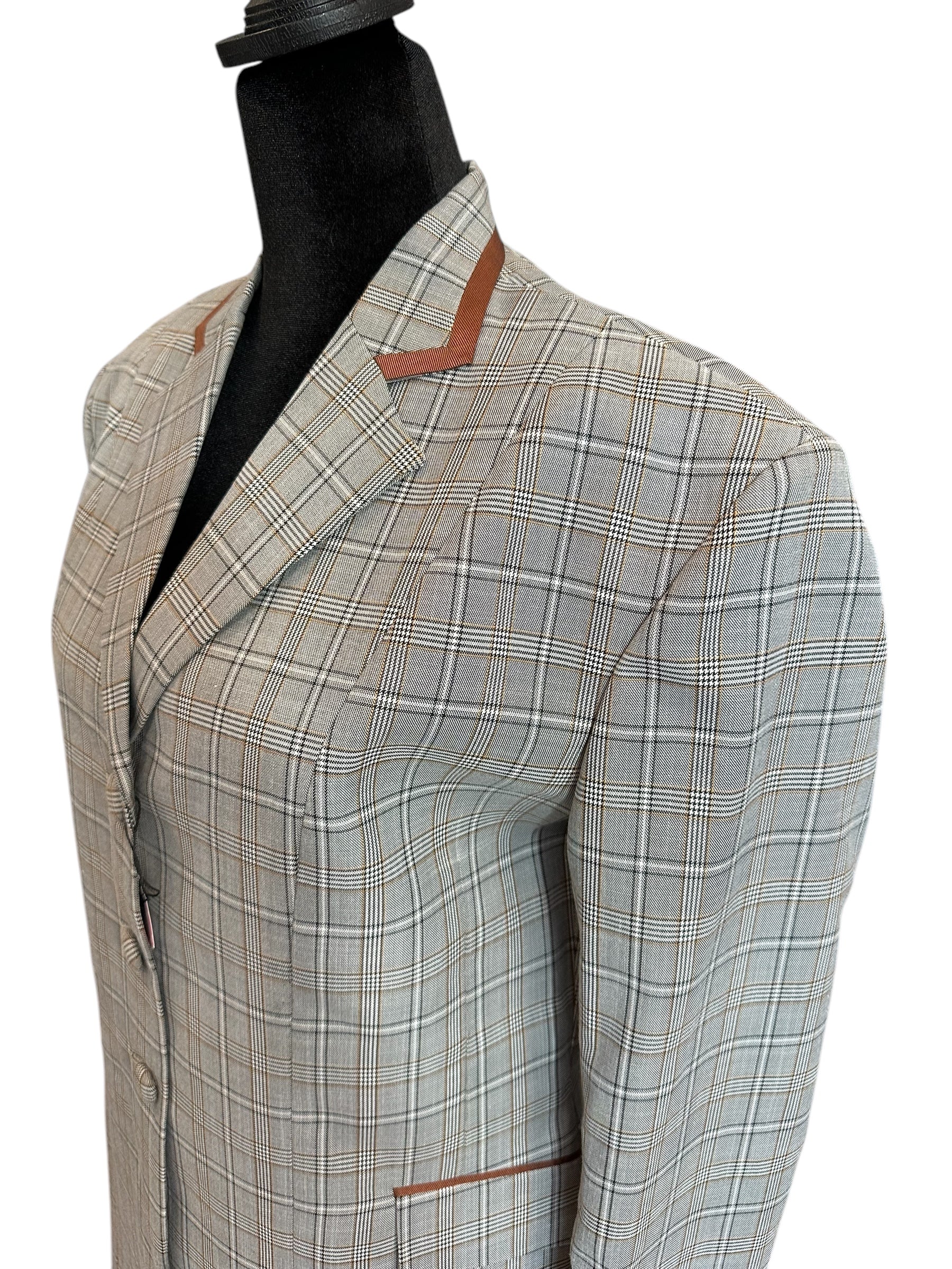 English Show Coat Grey and Rust Plaid Fabric Code D2-002