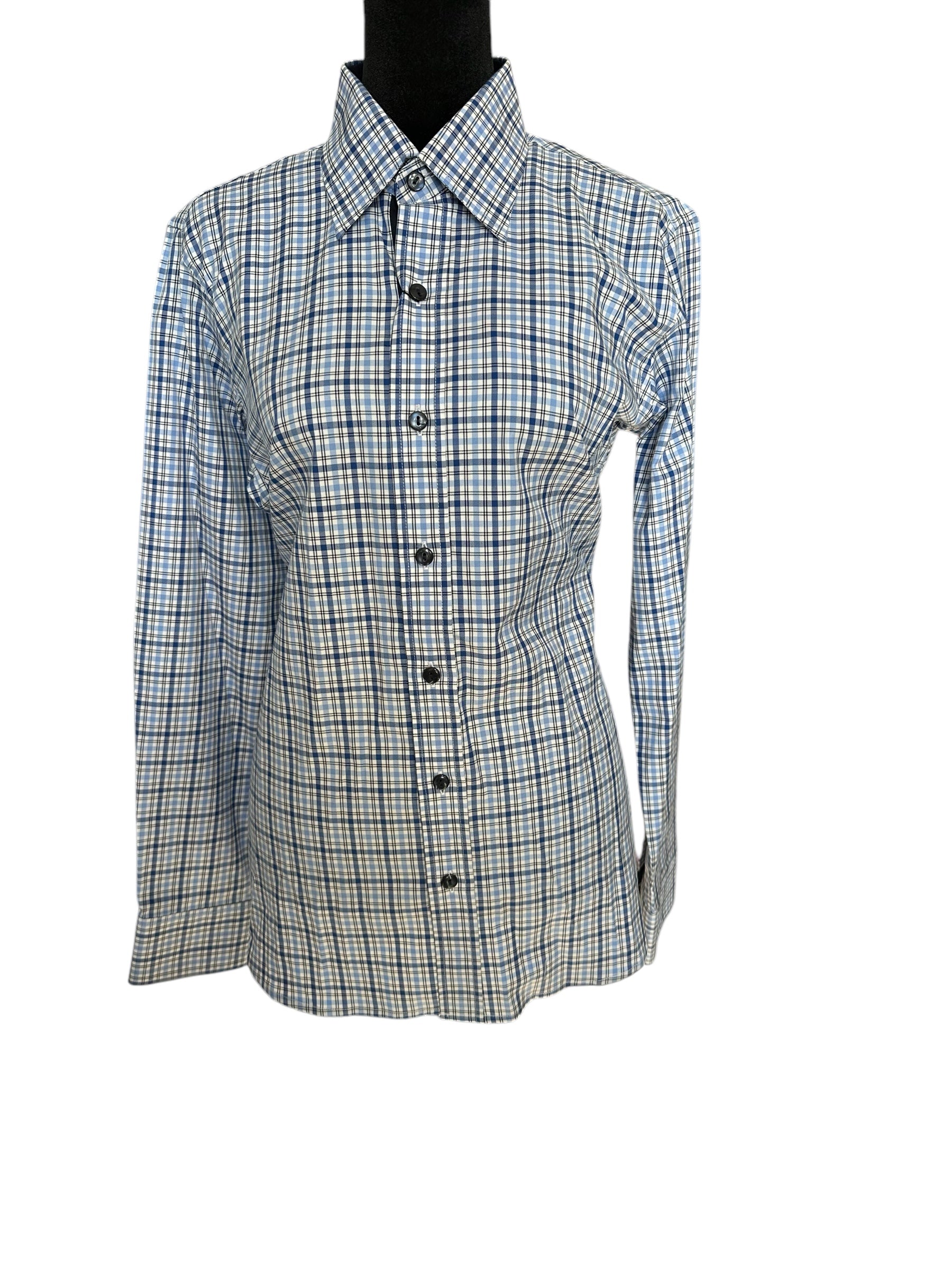 Western Button Up Navy and Blue Plaid