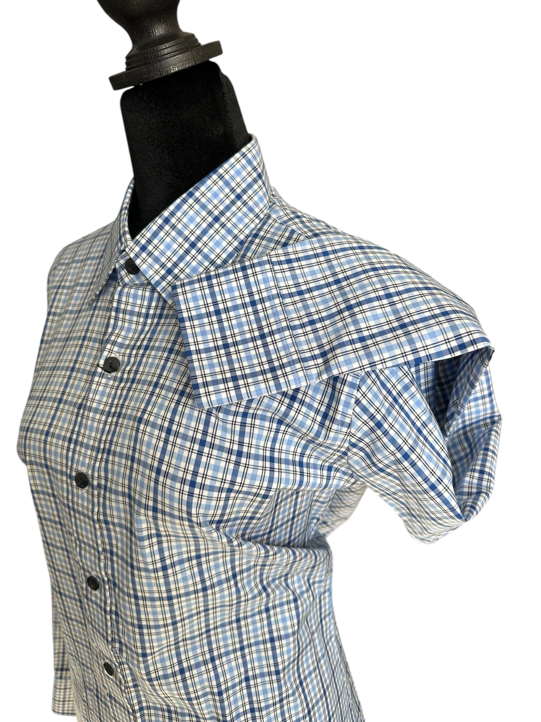 Western Button Up Navy and Blue Plaid