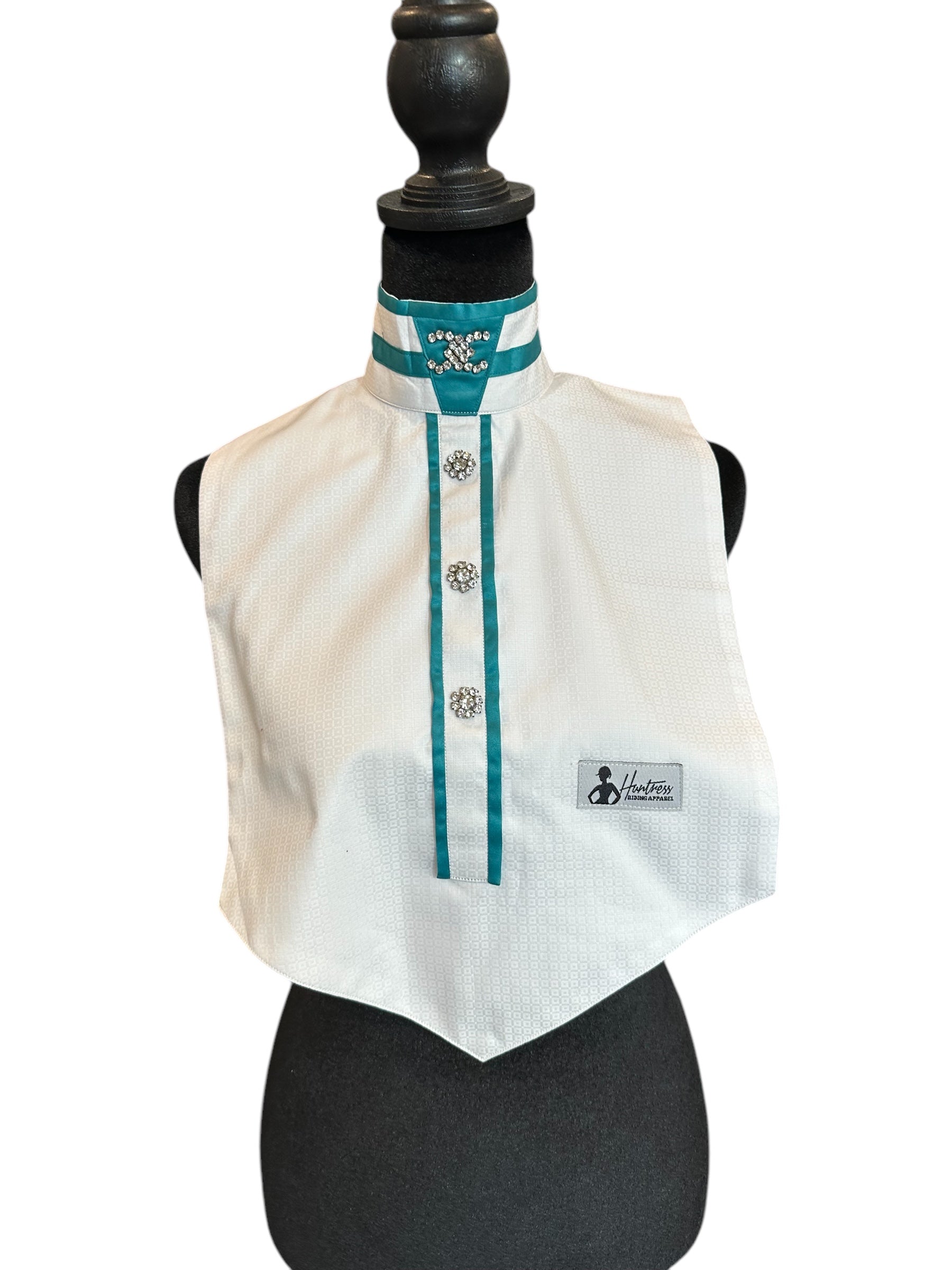 Dickie White with Teal and fancy Stones Fabric Code INDEC33