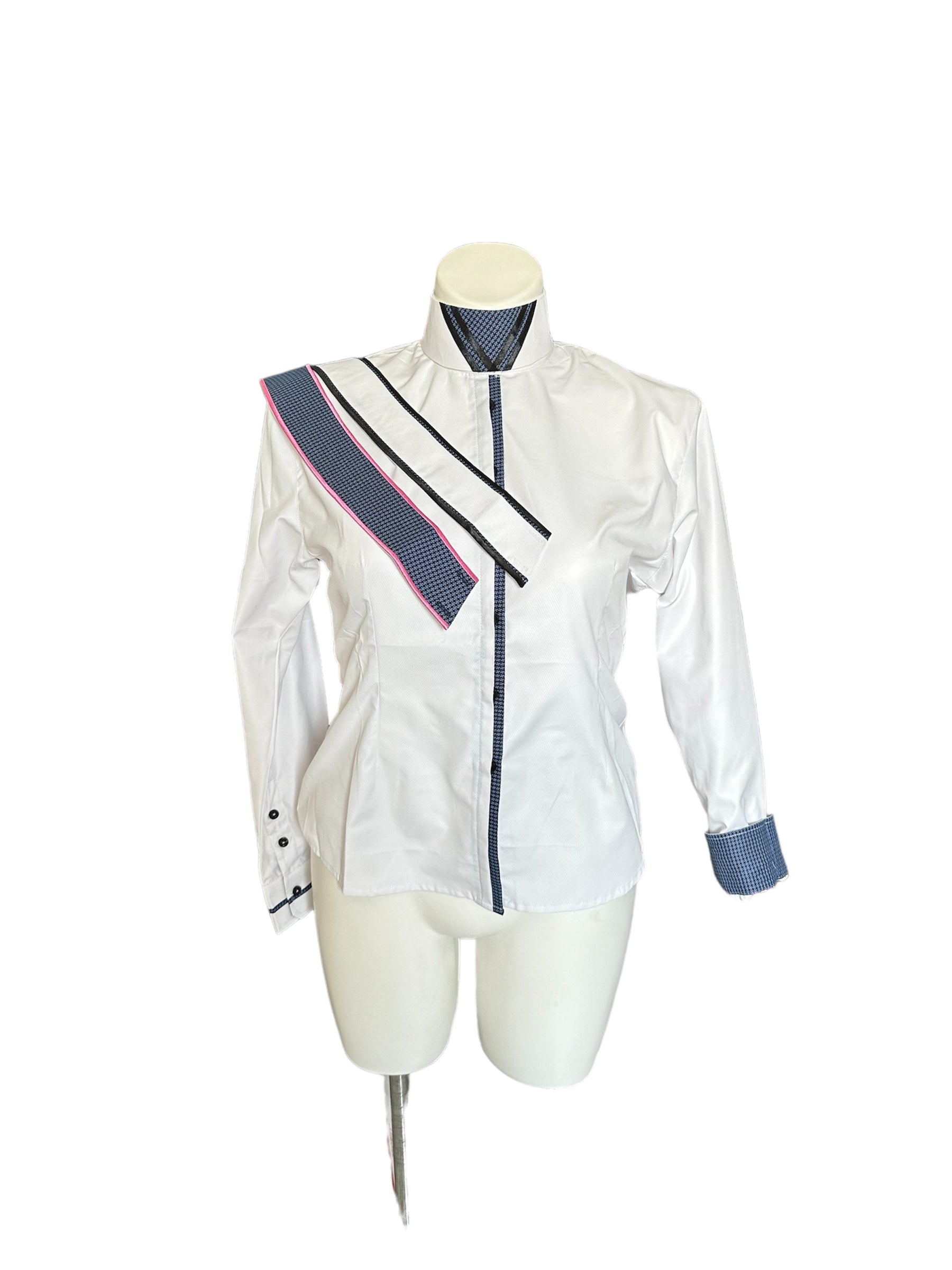 ‼️NEW‼️ Peekaboo Button Shirt white with black and blue Fabric Code w74