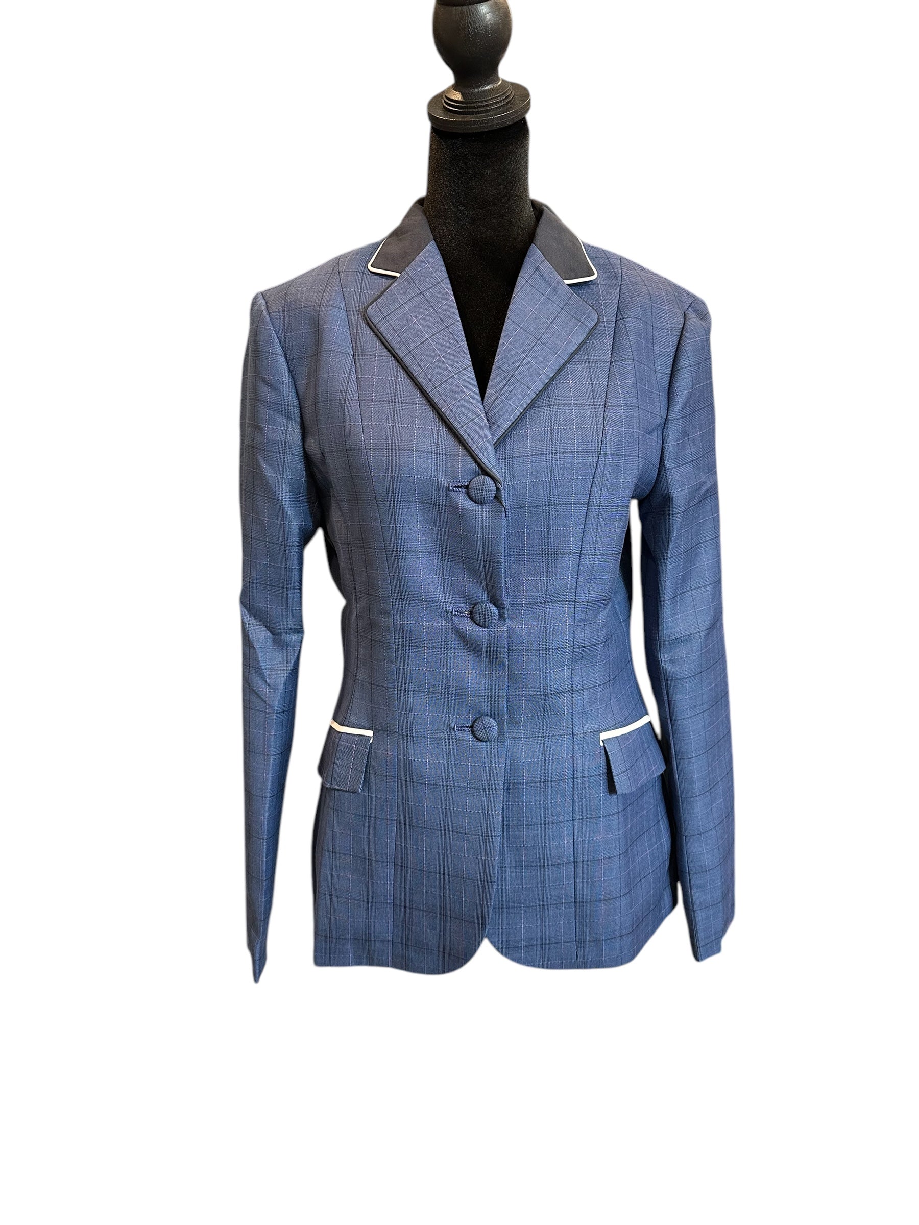 English Show Coat Navy Plaid Fabric Code R180