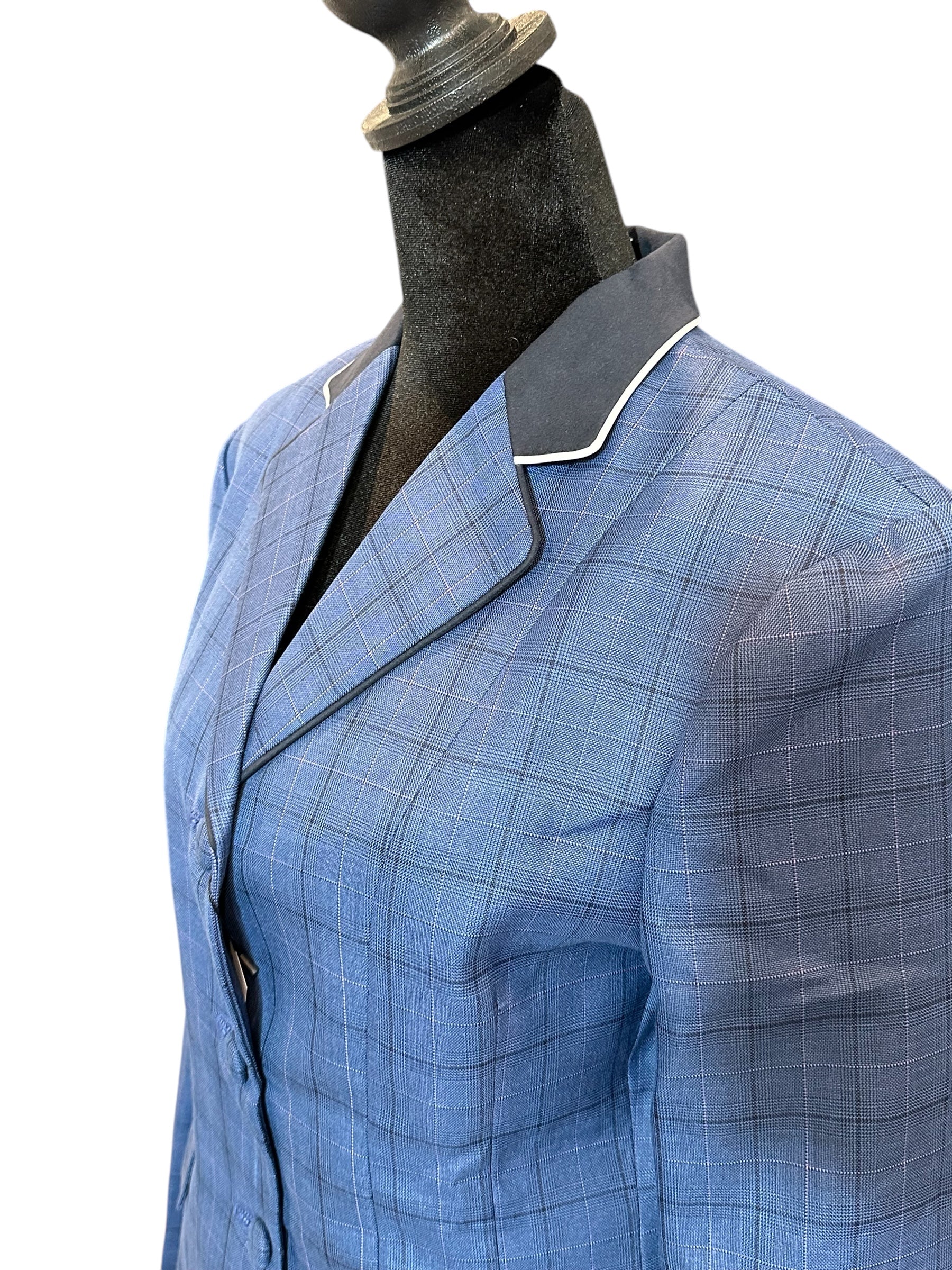 English Show Coat Navy Plaid Fabric Code R180