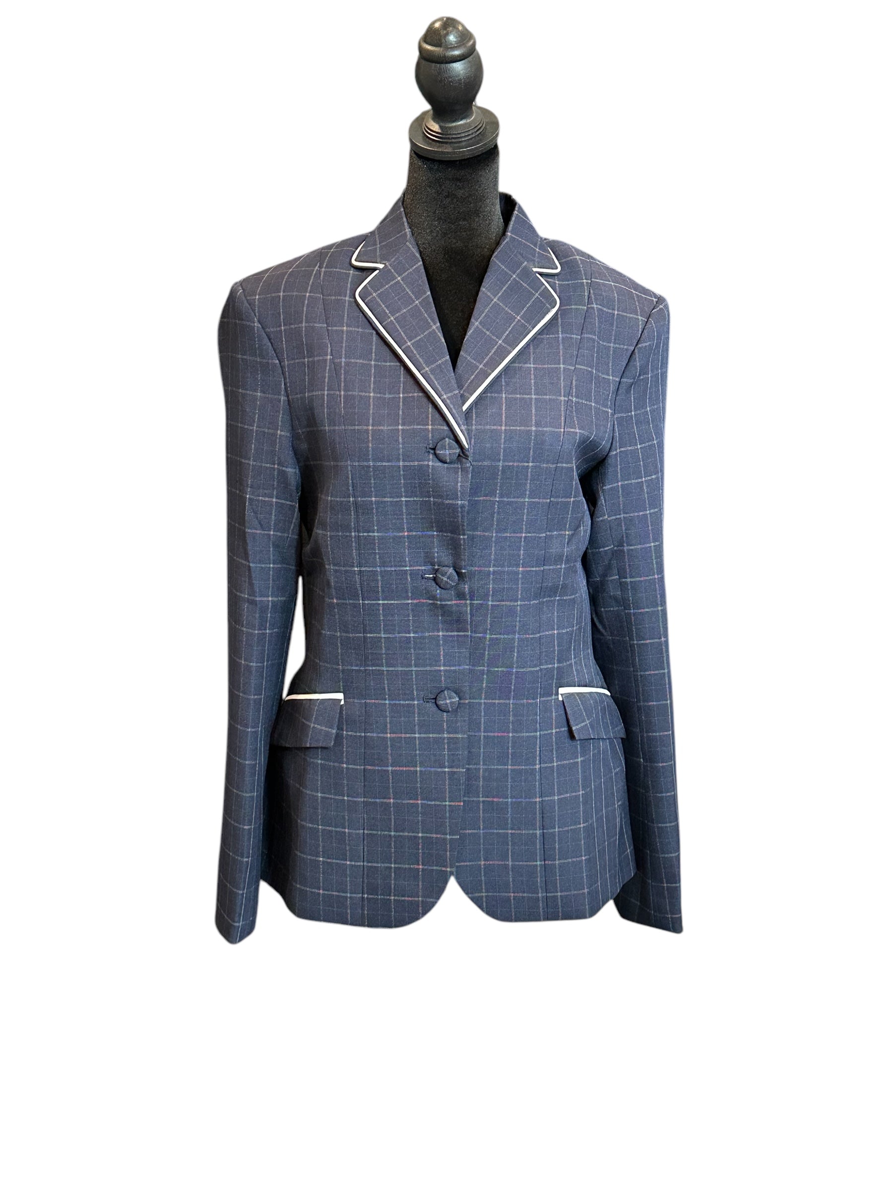 English Show Coat Navy Plaid with white Double Pipe fabric Code R091