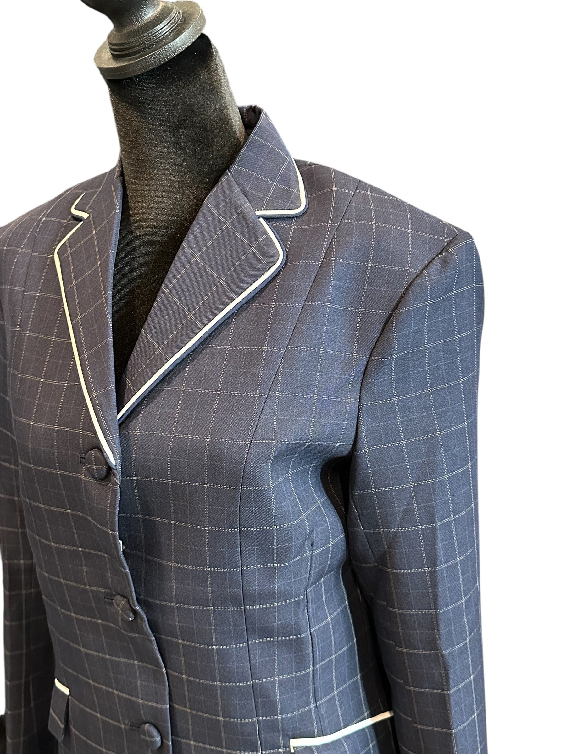 English Show Coat Navy Plaid with white Double Pipe fabric Code R091
