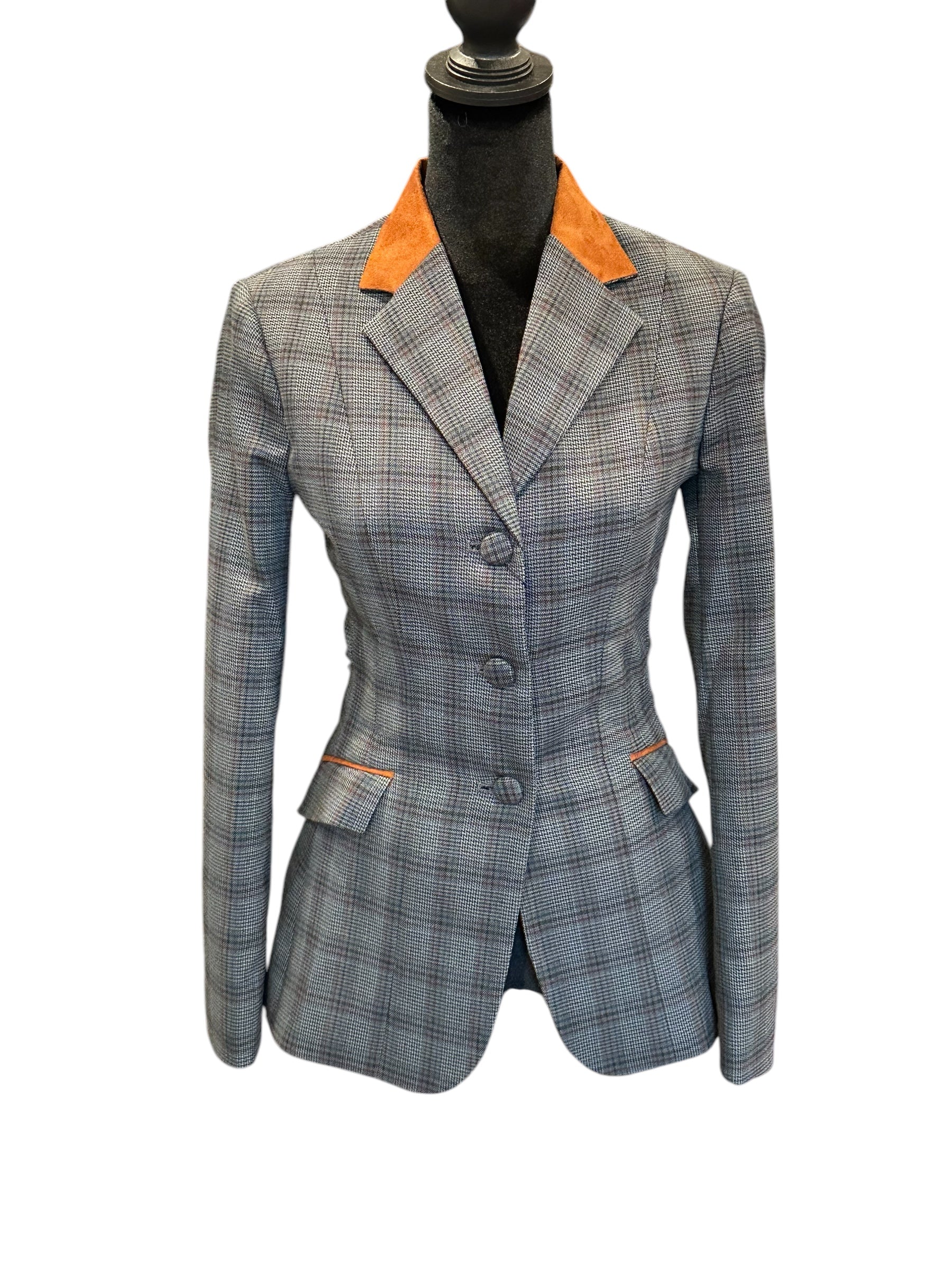 ‼️NEW‼️English Show Coat Grey, Rust and Blue Glen Plaid Fabric Code R386