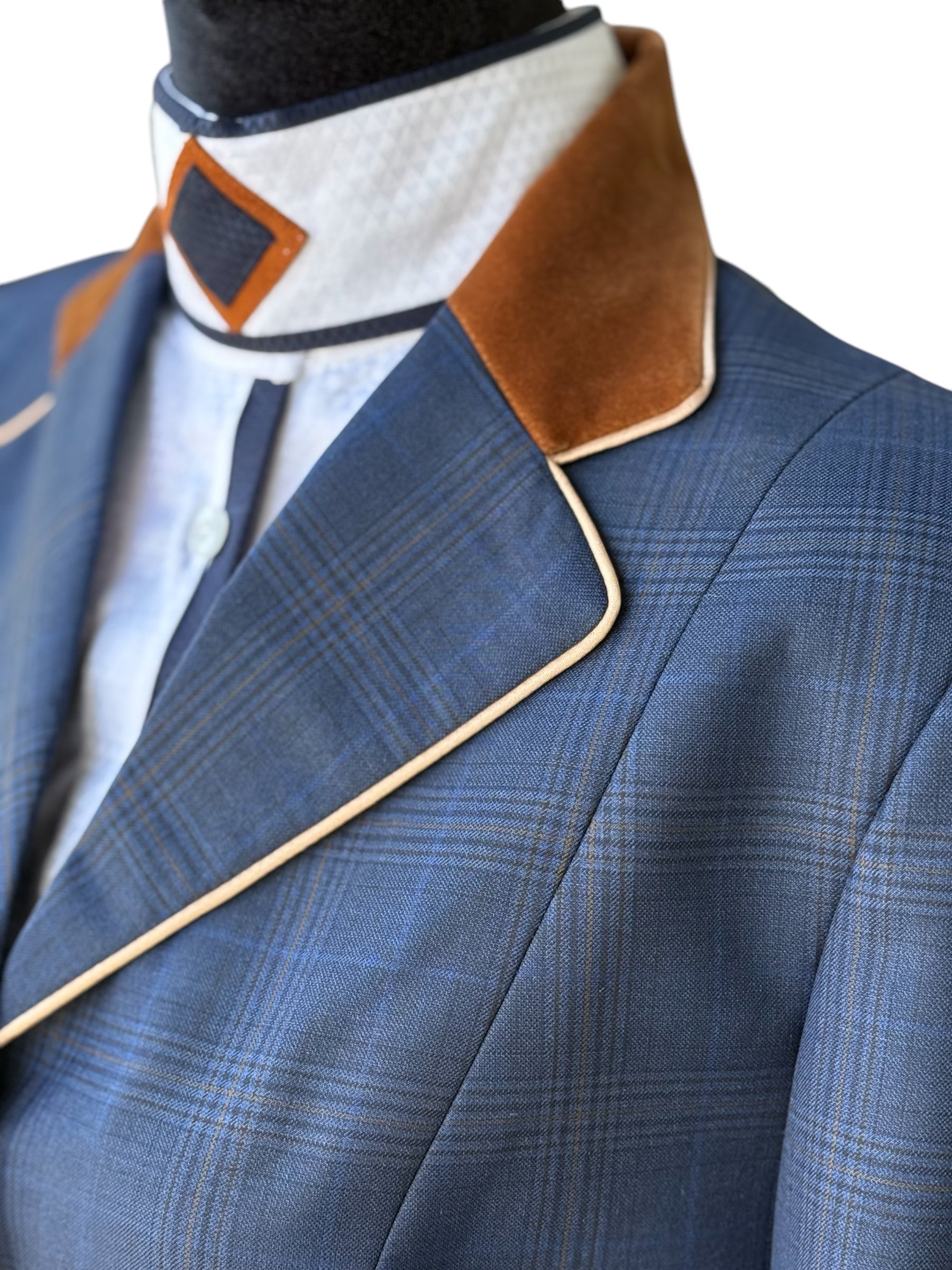 English Show Coat Blue and Tan Plaid Fabric Code 4895