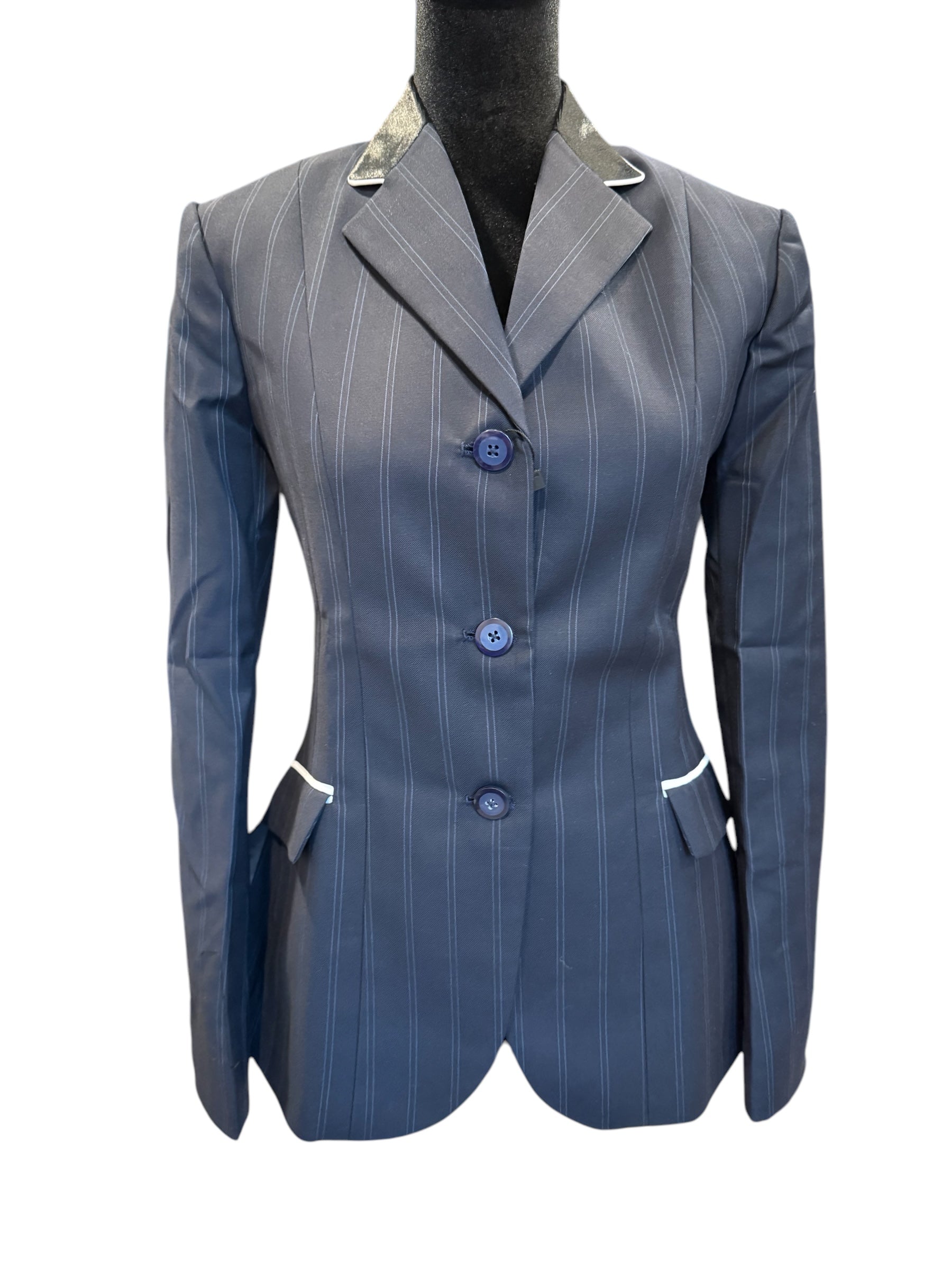 🔺NEW🔺English Show Coat Navy stripe “HIDDEN ZIPPER” Fabric Code T70
