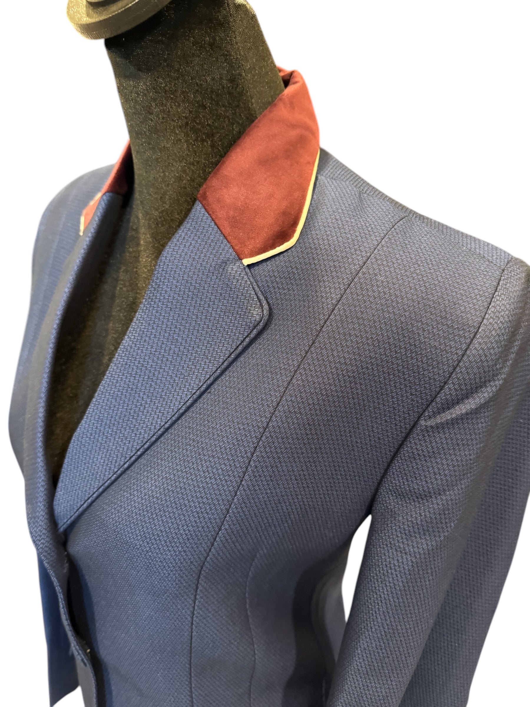 English Show Coat Blue with Burgundy Collar